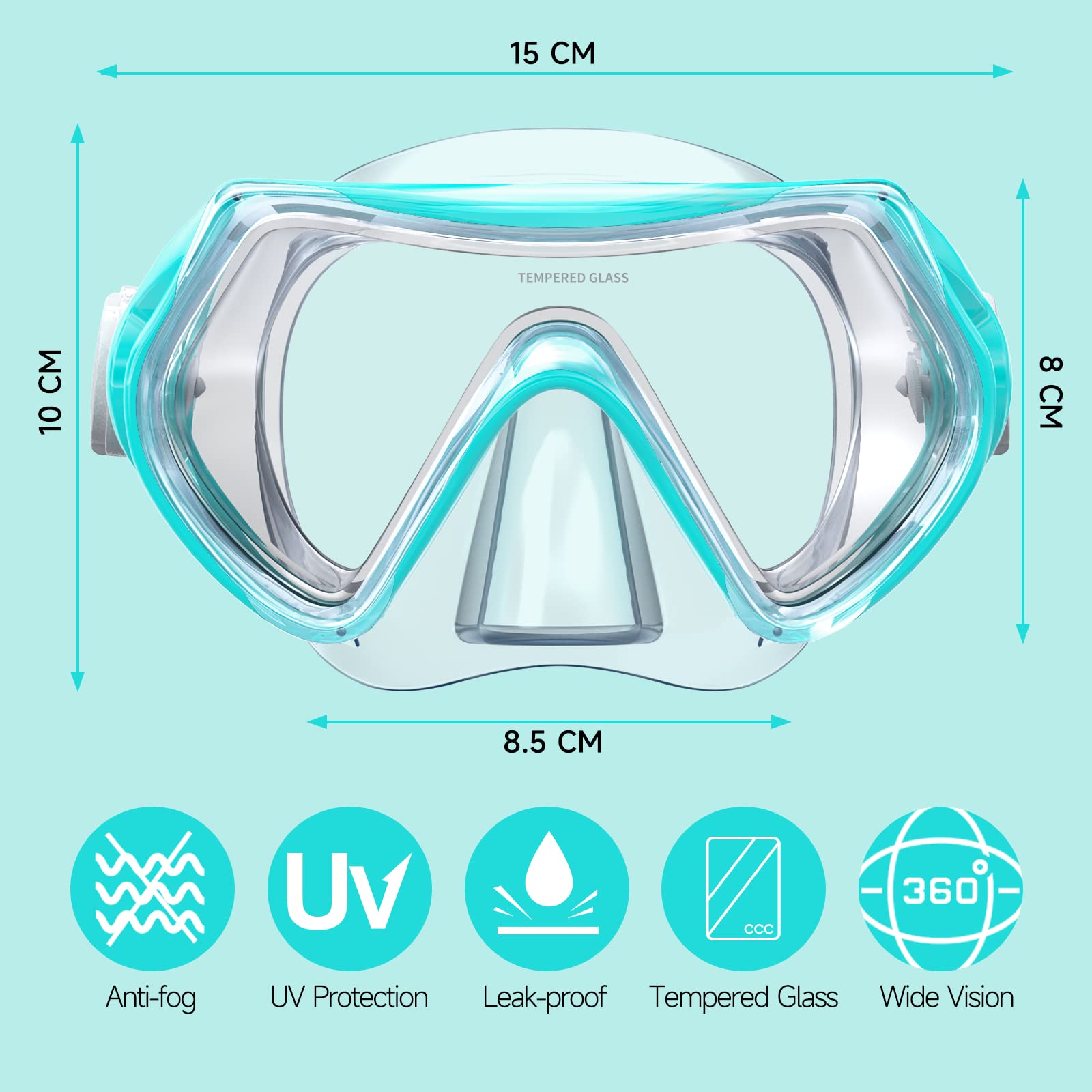 Findway Masque de Plongée Enfant,Lunettes de Plongée Enfants Masque de Snorkeling pour 5-16 Ans Garçons Filles,180°View HD Anti-buée Anti-fuite Lunettes de Natation