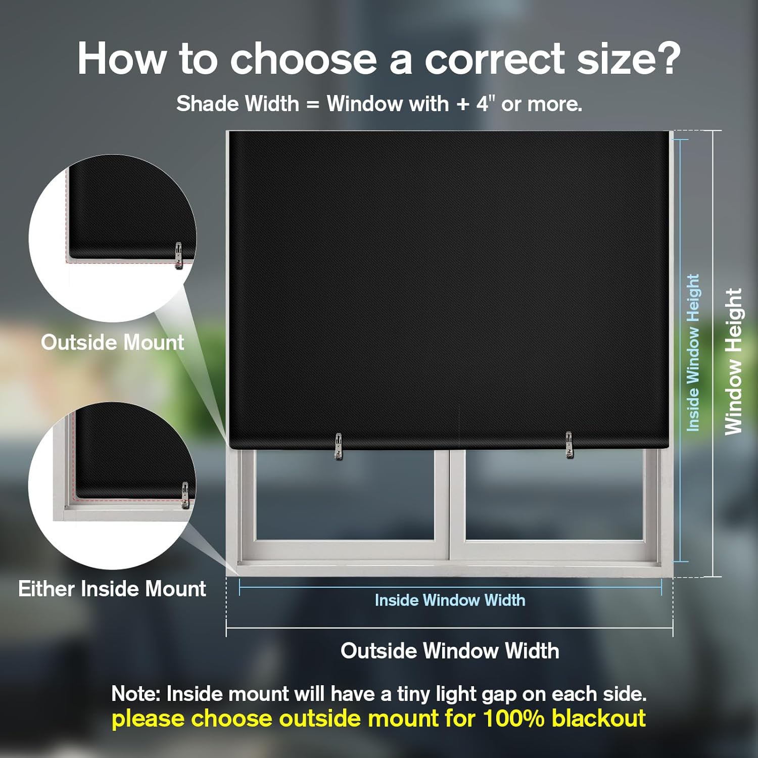 SAUIRS 2Pack Blackout Roller Window Shades, Cordless Blinds for Indoor Windows No Tools No Drill Pull Down Window Shades,Thermal Insulated Fabric UV for Home, Office, Bedroom(26''W x 68''H, Black)