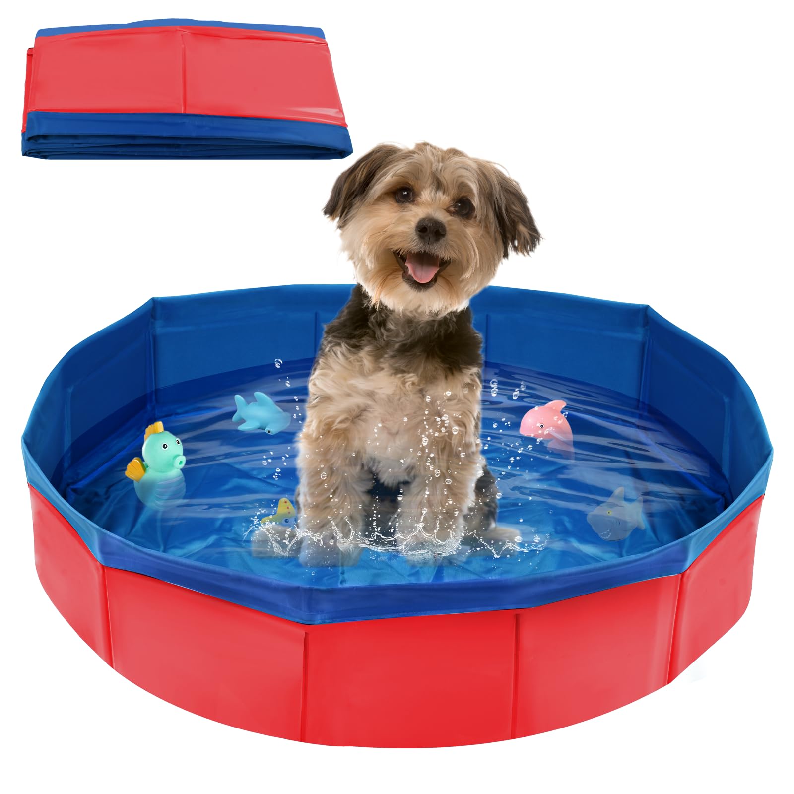 LQTSLFM Piscina Gatos, Piscina Perros y Gatos, Piscinas Plegable Gatos, Piscinas para Animal, Piscin para Gatos &Perros Pueden Jugar en el Agua, Bañarse y Descansar (50x10cm-RojoB) — view 14