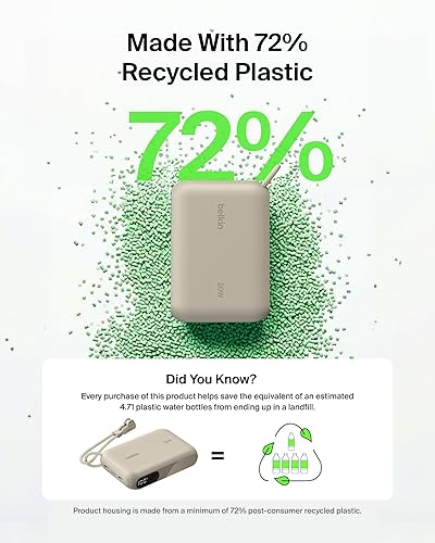 Miniatura 8 de Belkin - Cargador portátil, banco de energía USB-C delgado de 10,000 mAh con 2 puertos USB-C, pantalla digital de batería, paquete de batería de