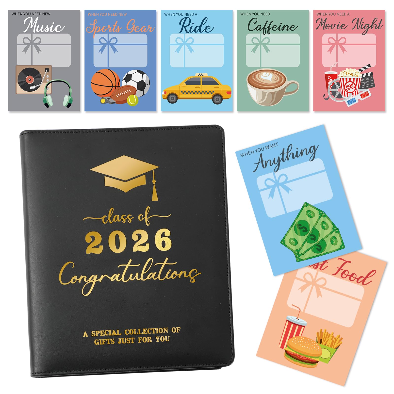 Regalo de graduación 2026 libro de tarjetas de piel sintética con 30 páginas para estudiantes