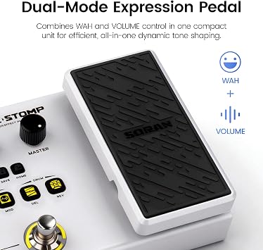 SORAN Dual Stomp Multi Effects Guitar Pedals, Rechargeable Multi Effects Processor with Expression Wah Volume 99 Presets 126 Effects 40s Loop 100 Drums 20 IR/NAM Slots USB Audio Record