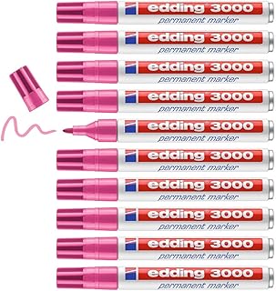edding 3000 marcador permanente - rosa - 10 rotuladores - punta redonda 1,5-3 mm - indeleble de secado rápido - resistente al agua y a los borrones - cartón, plástico, madera, metal, tela - universal