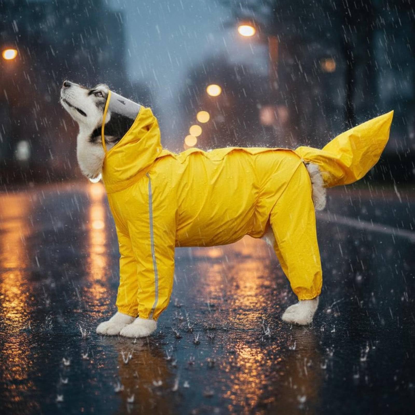 predolo 1 Pezzo Impermeabile Canino Antipioggia Tuta Cappuccio Trasparente Copertura Integrale Cerniera Posteriore Strisce Riflettenti Protezione Coda, Yellow, 12XL