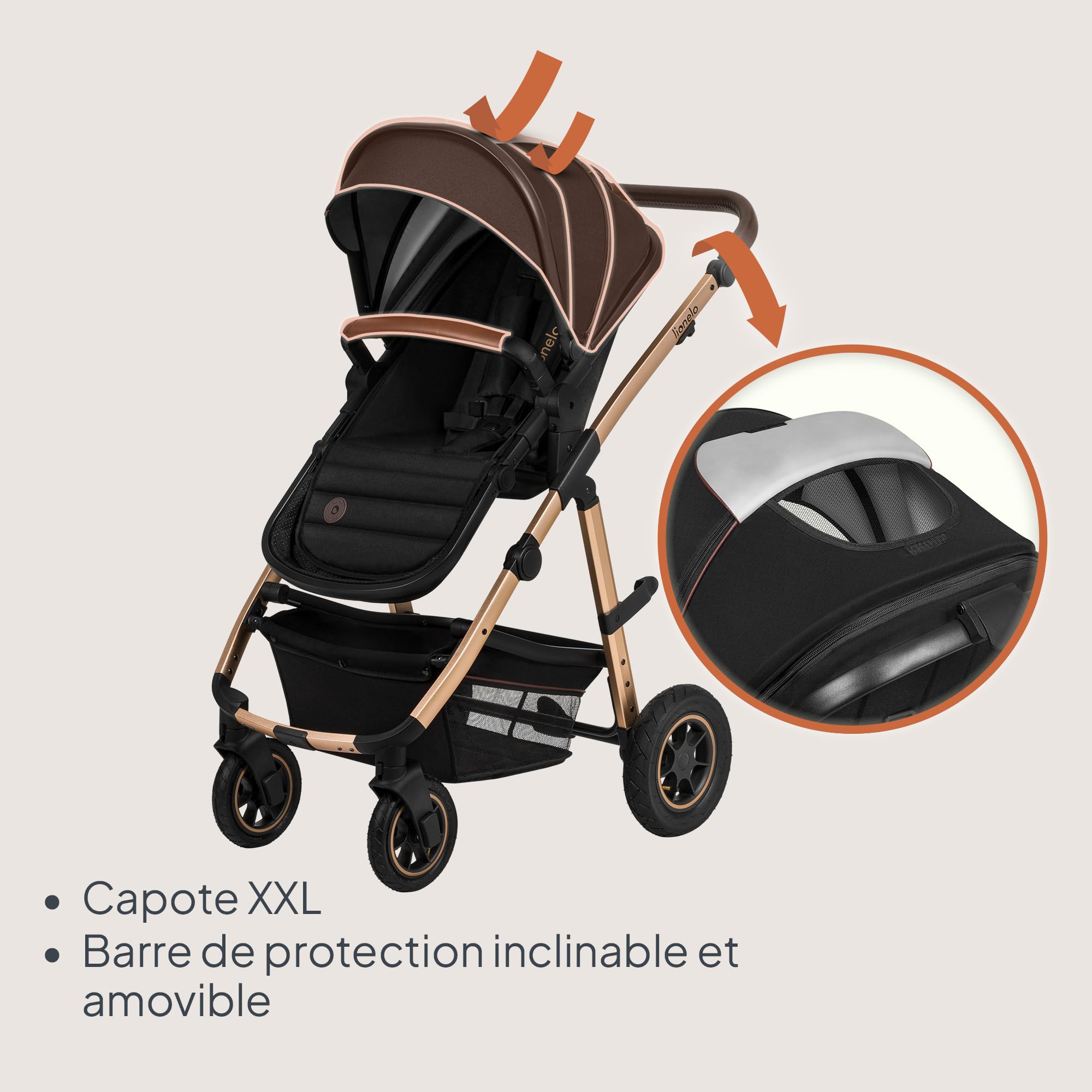 LIONELO Amber 3 in 1 poussette multifonctionnelle avec siège sport, nacelle, sac et accessoires