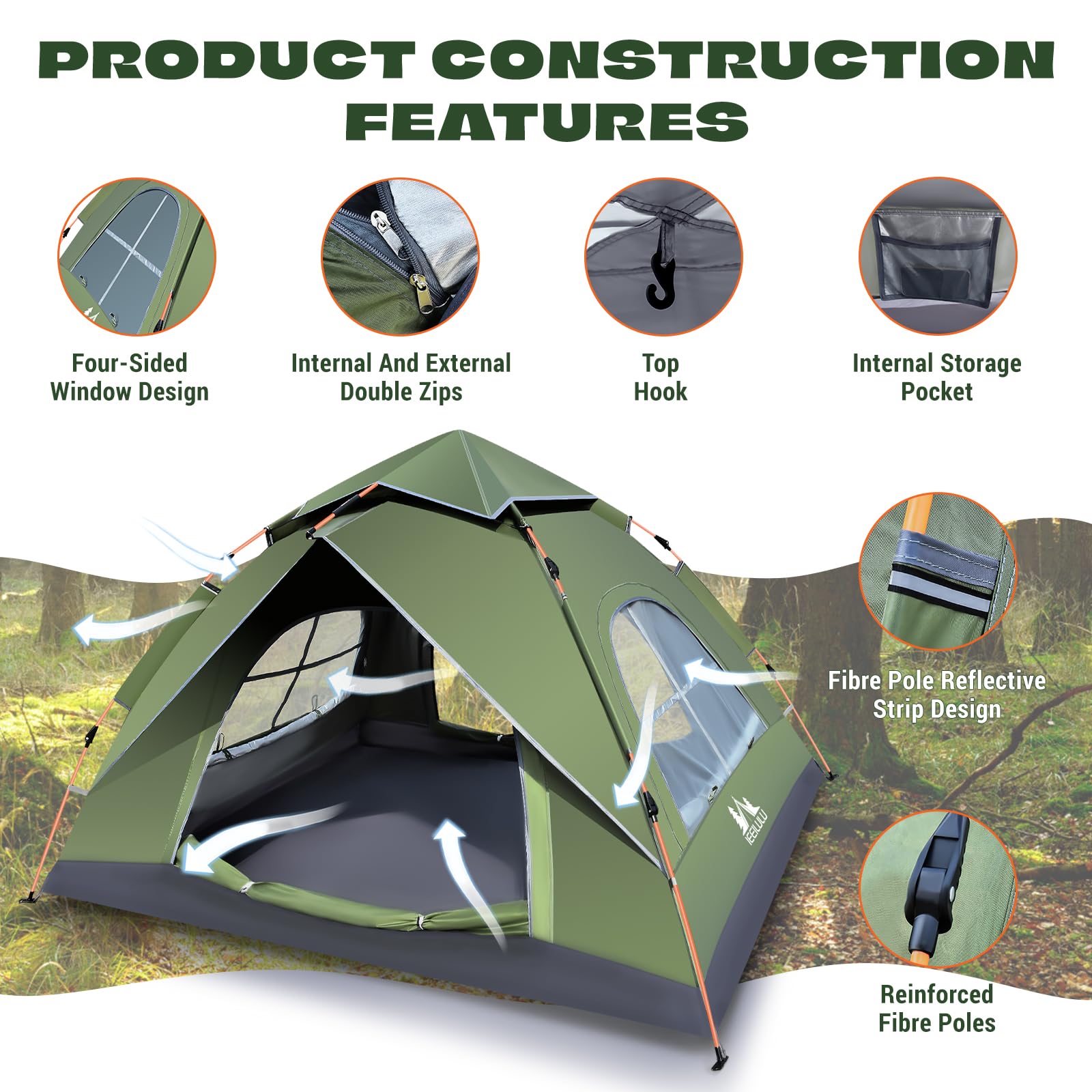 Tente de Camping Tente Pop up légère Tente dôme 2-3 Personnes Trekking & Festival Tente Igloo