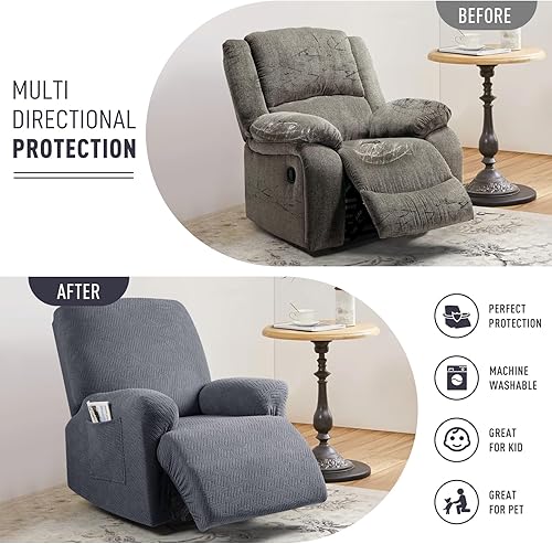 Miniatura 4 de KinCam Fundas reclinables, fundas elásticas para sillas reclinables, fundas para sofá reclinable, fundas de sofá reclinable a rayas, fundas
