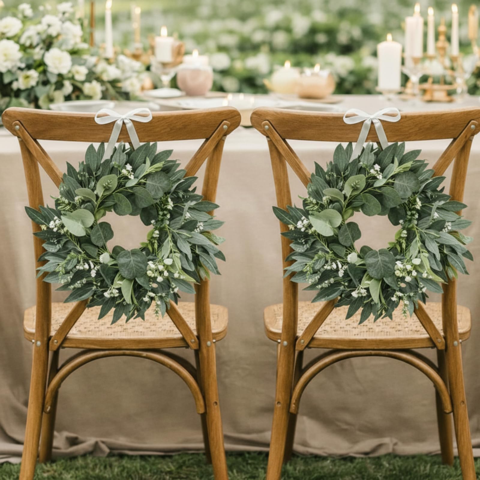 Thinkday Lot de 4 anneaux de Noël en feuilles d'eucalyptus artificielles - Petite couronne bohème pour Noël, mariage, maison, porte, décoration de table