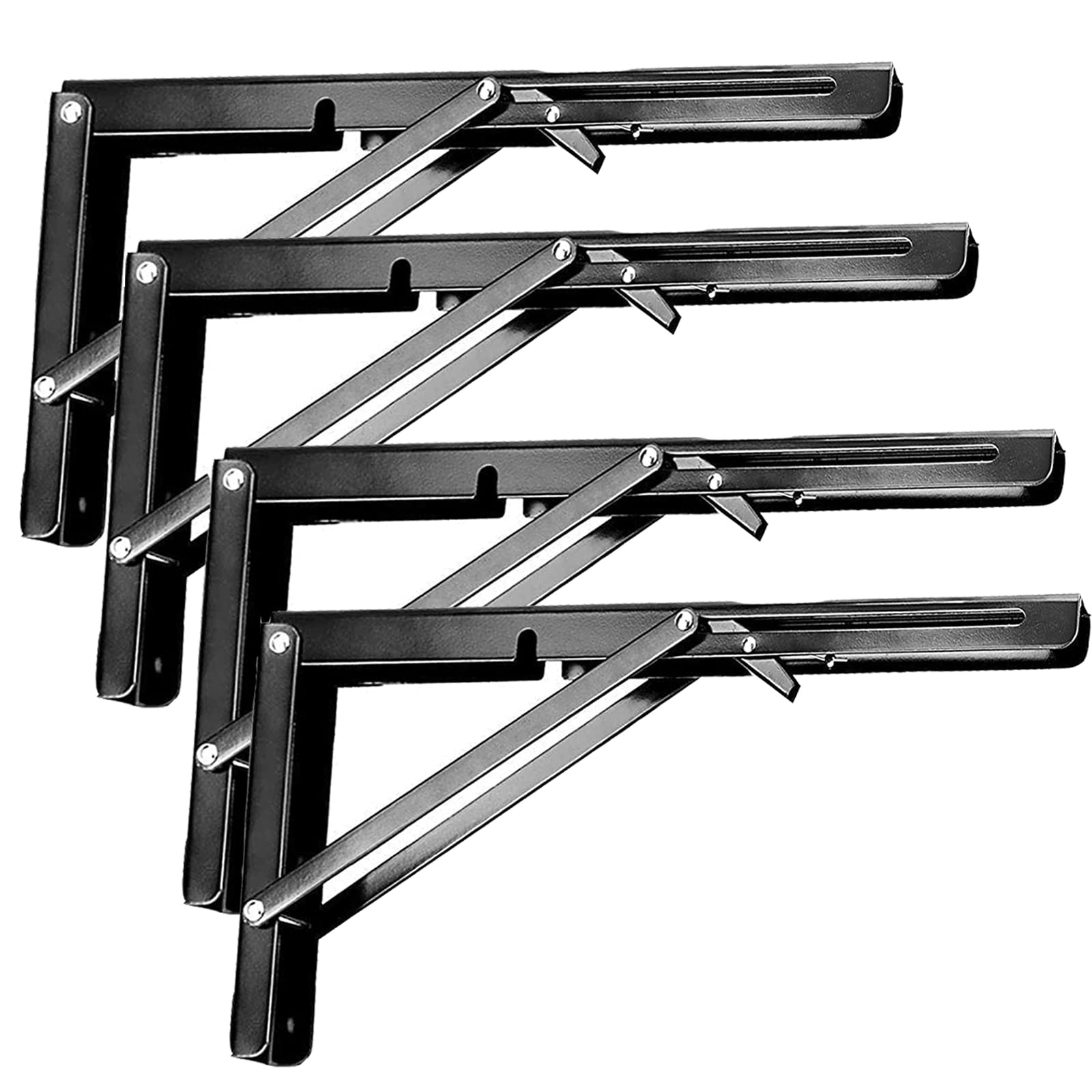 4PCS 14 Inch Folding Shelf Brackets, Heavy Duty Metal Collapsible Shelf Locking Brackets, Wall Mounted Foldable Shelf Hinge for Work Bench Table, Max Load 280Lb