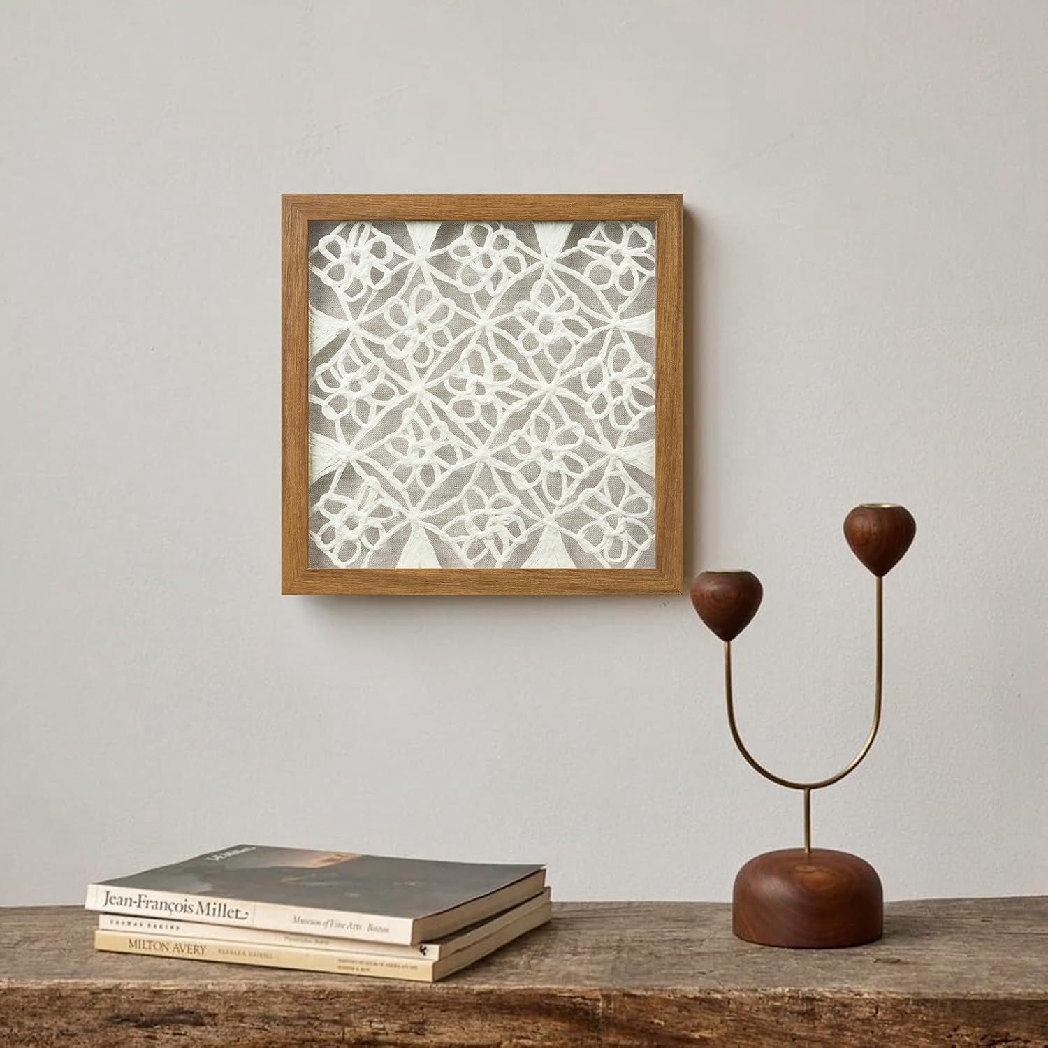 FOLKOR Handmade Paper Wall Art for Rustic Farmhouse Boho Room Aesthetics, 12" Framed Abstract Shadow Box Art Decor, Lattice Hanging Artwork Eclectic Decor for Apartment Nursery Hallway Above Desk Bed