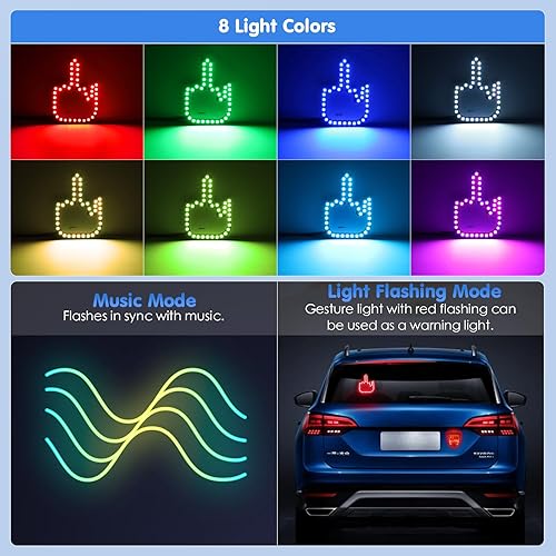 Miniatura 5 de 1797 Luz de dedo de coche con control remoto parpadeo de dedo gesto de mano Road Rage LED Sign Regalos divertidos Gadgets geniales para ventana de