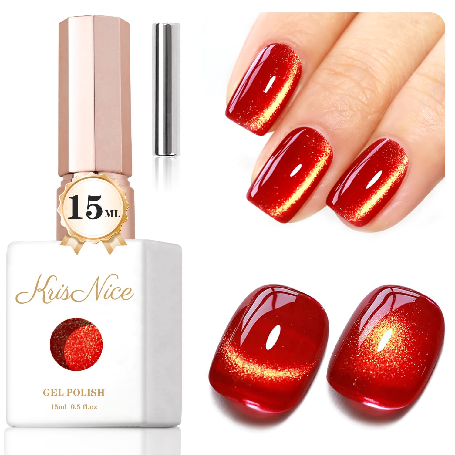 KRISNICE UV Nagellack Cat Eye 15 ML, Gellack mit Magnet, Cat Eye Uv Gel, Glitter Gelnagellack Soak Off Reflective Gel Magnetic Nail Polish für Frauen und Mädchen