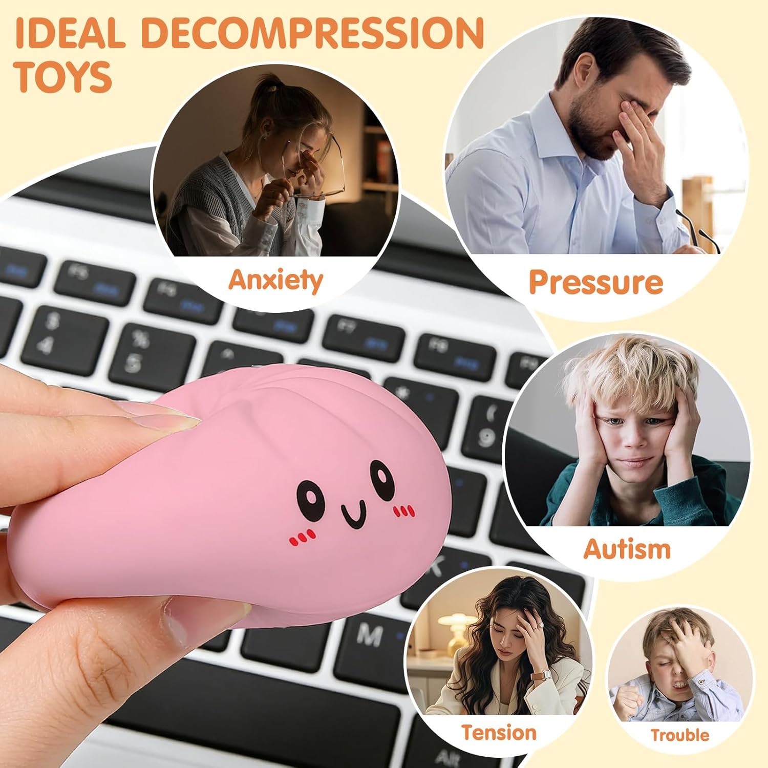 Dumpling Squishies, Glitter Dumpling Squishies Box, Colorful Dumpling Stress Balls, Soft Squeeze Decompression Dough, Fidget Sensory Toy for Anxiety Stress Relief for Children Adult, Pink