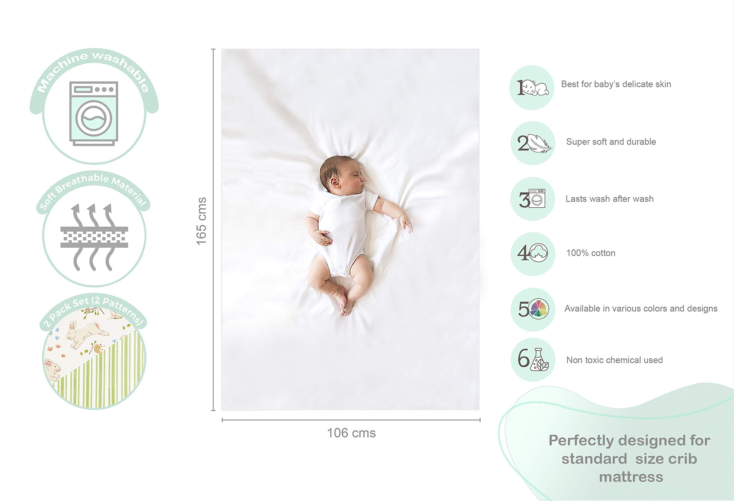 Abacadabra Cotton Flat Sheet - Soft & Breathable Crib Sheet -7