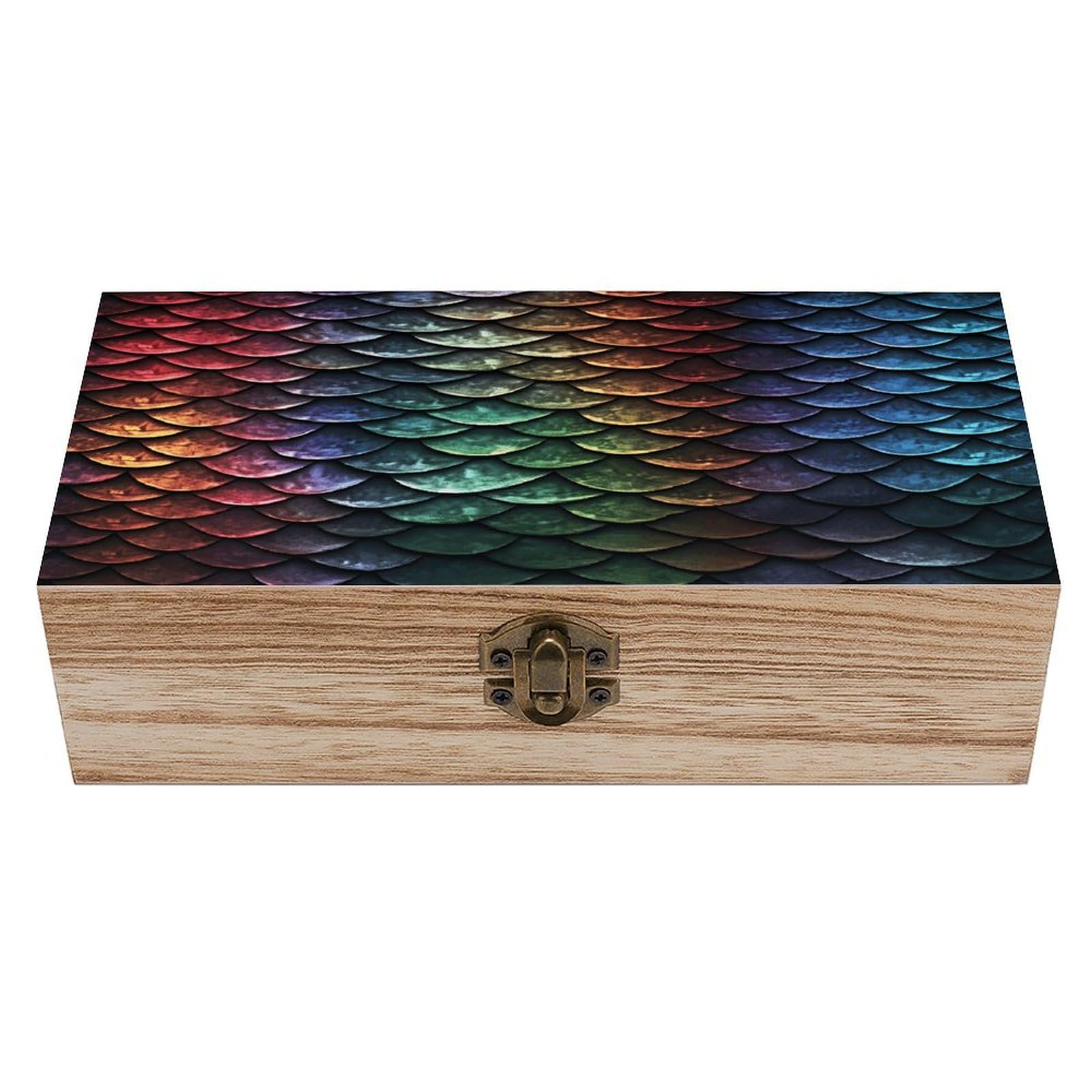 VstaDank Dragon Scale Wooden Storage Box Wooden Keepsake Box with Hinged Lid Exquisite Solid Wood Decorative Jewelry Case Memory Box for Jewelry Photos Letters Crafts Trinkets