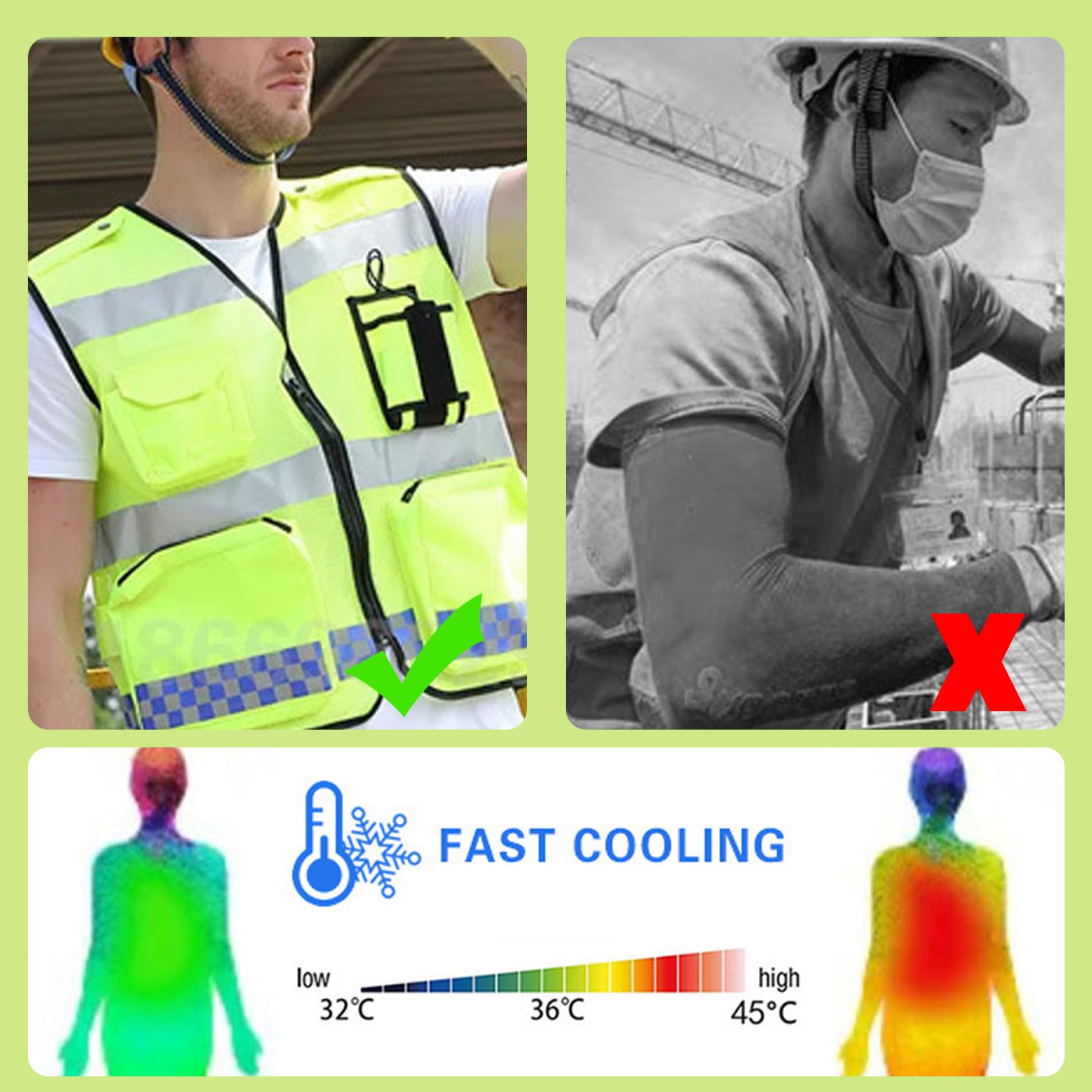 Chaleco de enfriamiento reflectante con 4 bolsas de hielo, chaleco de seguridad de alta visibilidad para hombres y mujeres, trabajo de enfriamiento de hielo con bolsillos para trabajos de constr