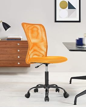 Orange Mesh Office Chair - Ergonomic Armless Home Office Chair, Black