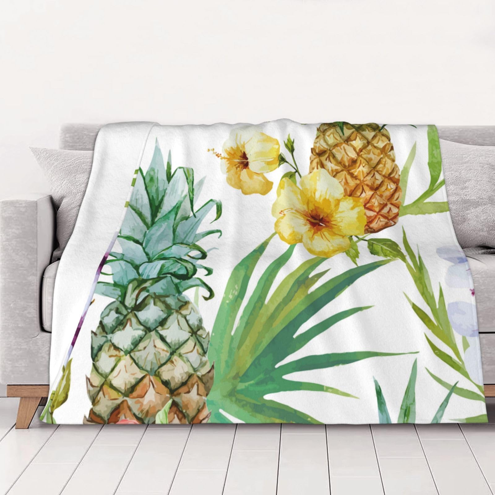 AUBKFELD Tropical Pineapple Printed Flannel Blanket 200x150 CM, Soft & Warm Throw Blanket for Sofa/Couch/Bed/Car, Gifts for Audlts Women Men