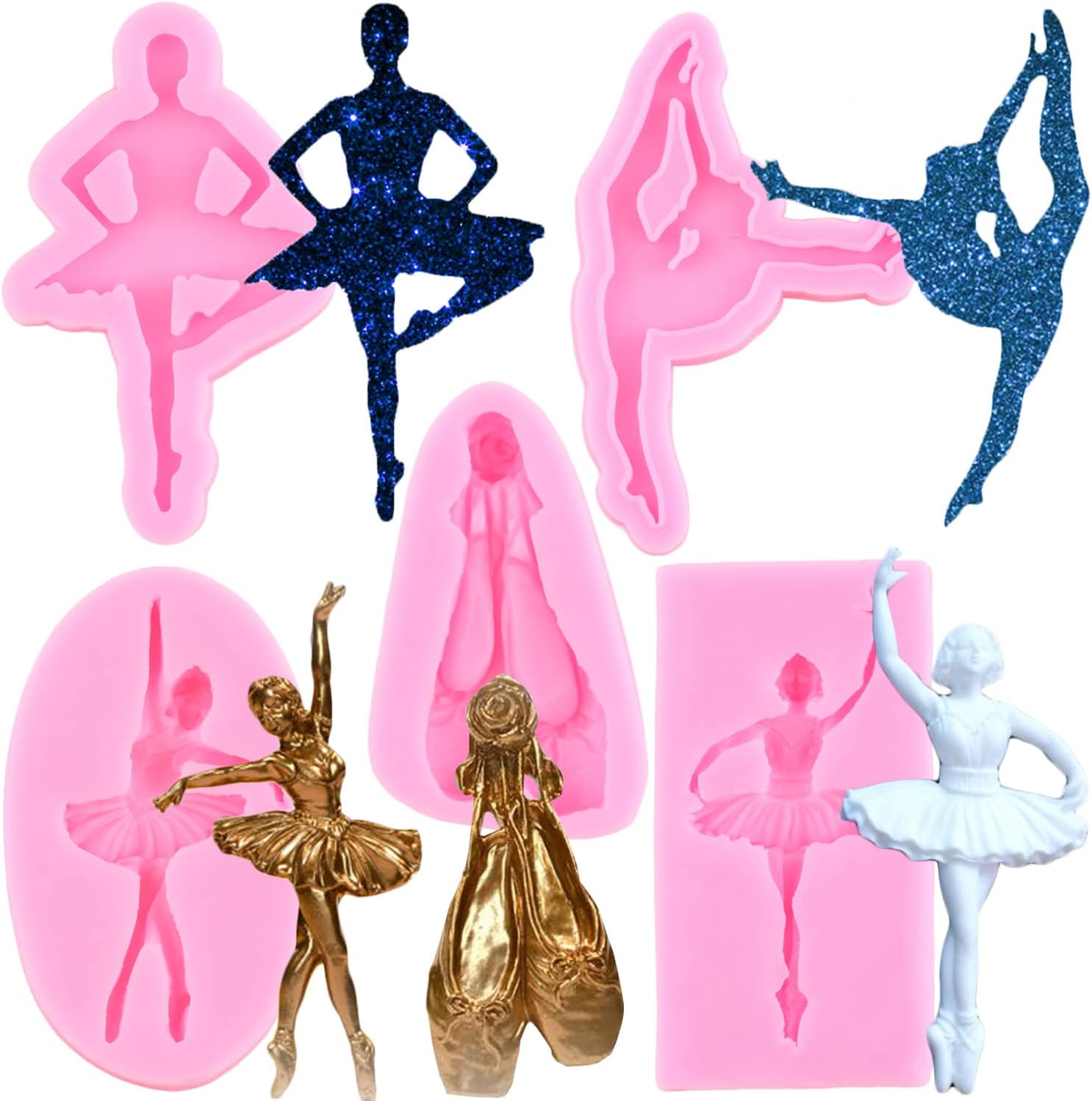 Ballet Dancer Silicone Molds Ballet Shoes Fondant Mold For Cake Decoration Chocolate Candy Polymer Clay Cupcake Topper Gum Paste Set Of 5