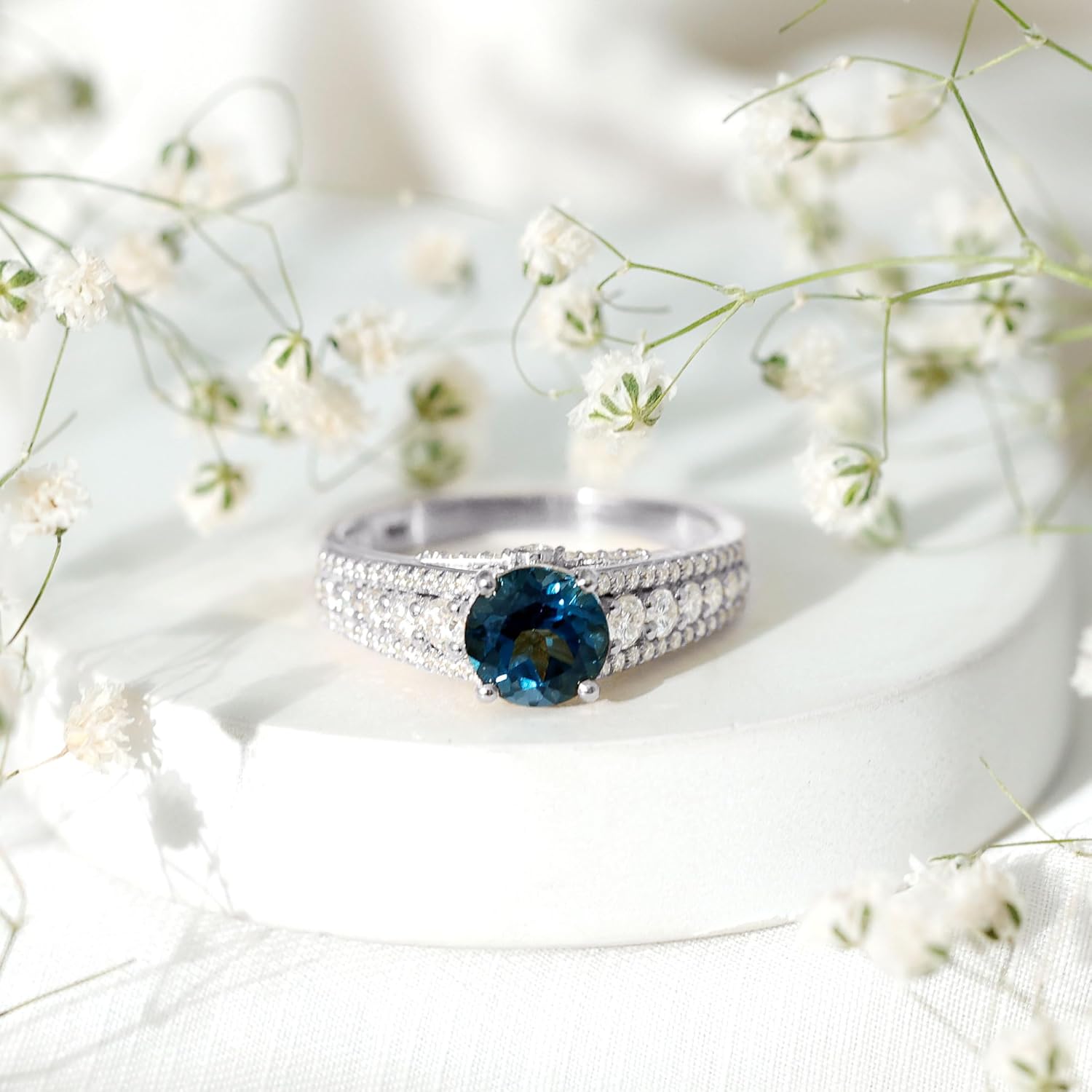 Natural 2 Carat London Blue Topaz Engagement Ring, AAA Quality, Blue Topaz Statement Ring - Mothers Day Gift