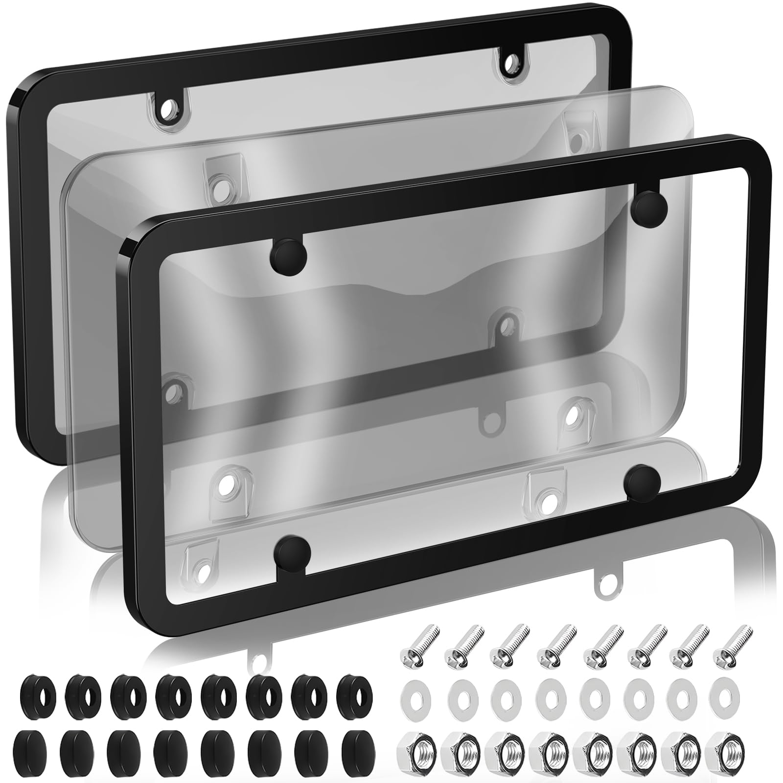 Photo 1 of 2 Pack License Plate Frame, Clear Plastic Front/Rear Covers, Universal Fit, Rust/Weather/Rattle-Proof, Car Accessories for Women & Men
