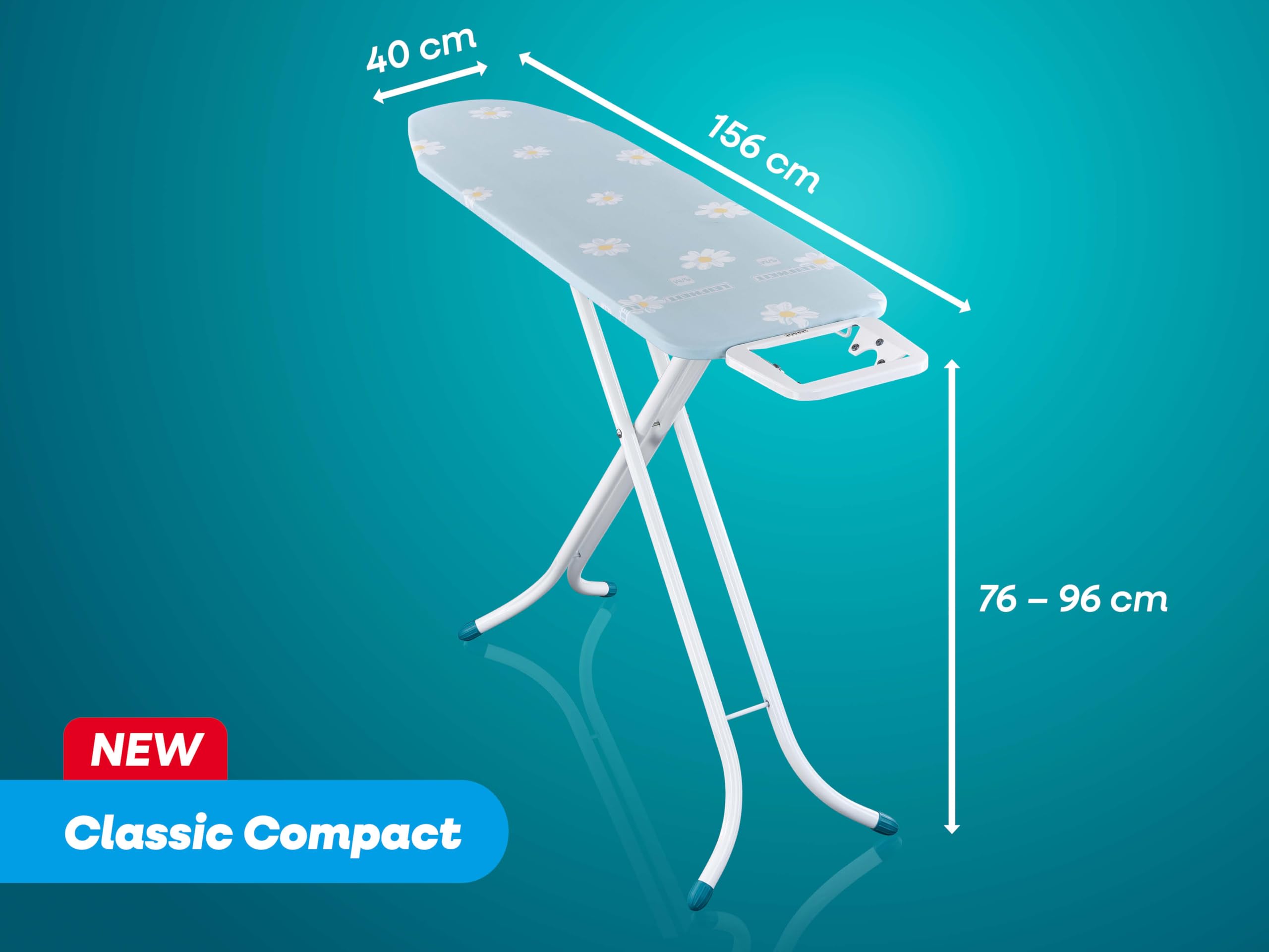 Leifheit Bügeltisch Classic M Compact, Bügelbrett mit 120 x 38 cm Bügelfläche, höhenverstellbar bis 96 cm, Feste Bügeleisenablage, stabiles Untergestell