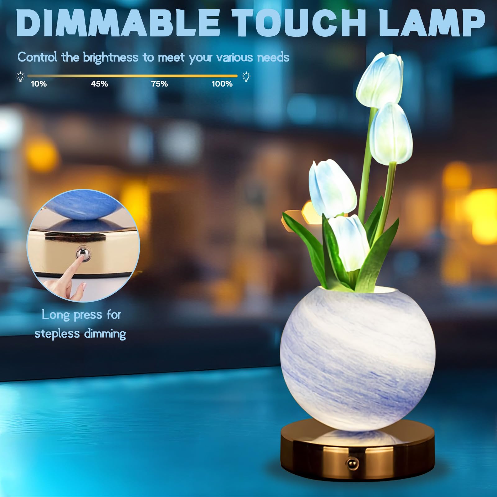 Wekity Tulip Flower Lamps, 3 Colors Dimmable Planet Night Light - Image 3