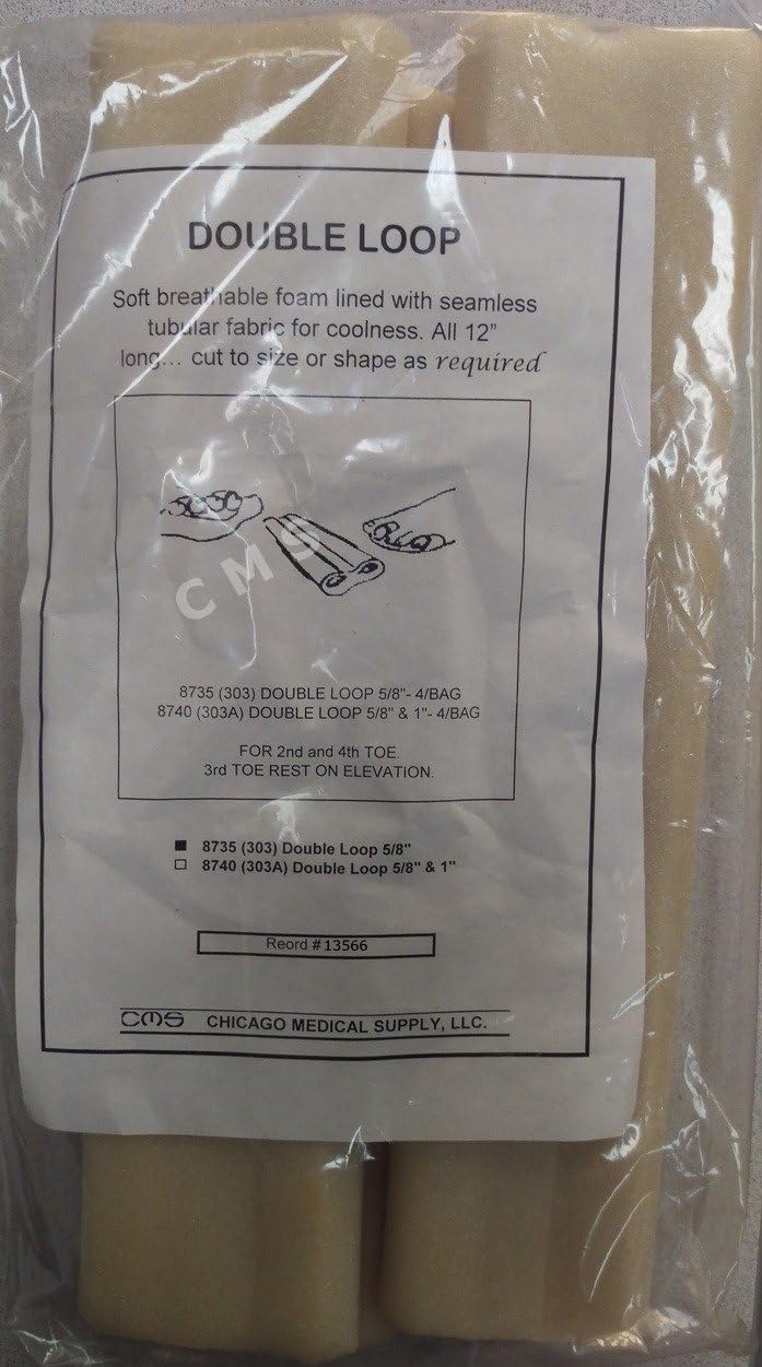 HERMELL Pedi-Foam Sleeves 12" 8735 (303) Double Loop 5/8" for 2nd, 4th & 5th Toes 4/PK