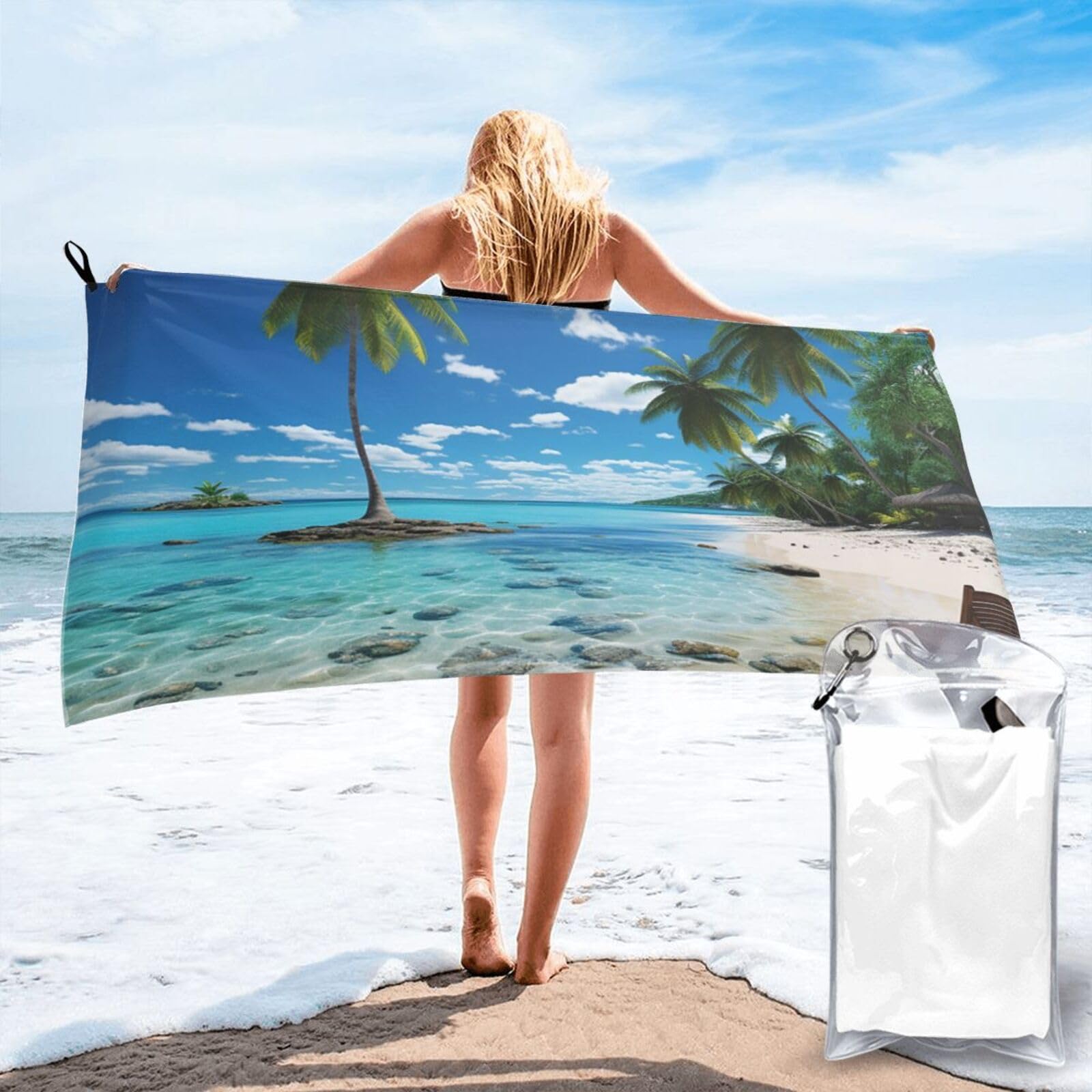 DWVTSLH Microfiber Sand Free Beach Towel 27.5"x55", Quick Dry Absorbent Travel Towel Large Camping Blanket, Beach Palm Tree Bath Towels Lightweight Pool Swim Towels for Vacation Essentials