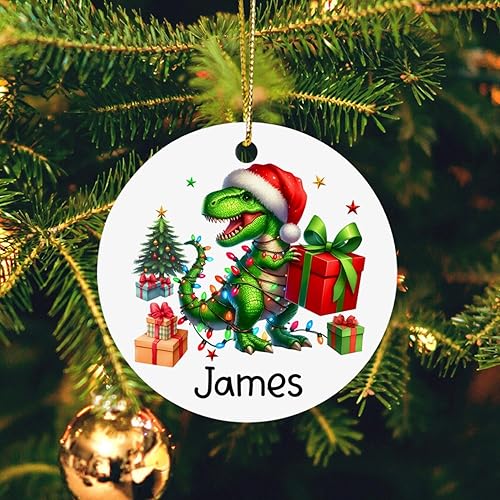Vista 3 de BigTees Adorno de dinosaurio de Navidad 2023, adornos de Navidad personalizados, adornos de nombre de dinosaurio personalizados, decoración
