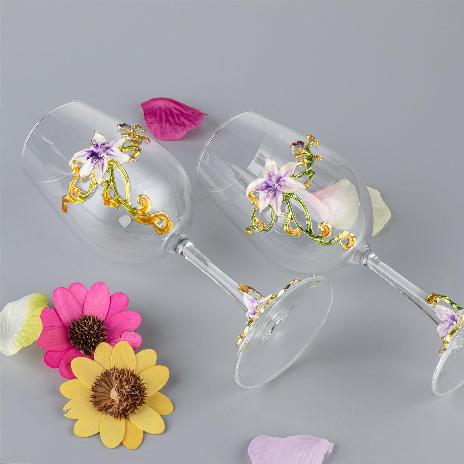 Simcat Hand Painted Flower Wine Glasses -4 Simcat Hand Painted Flower Wine Glasses -4