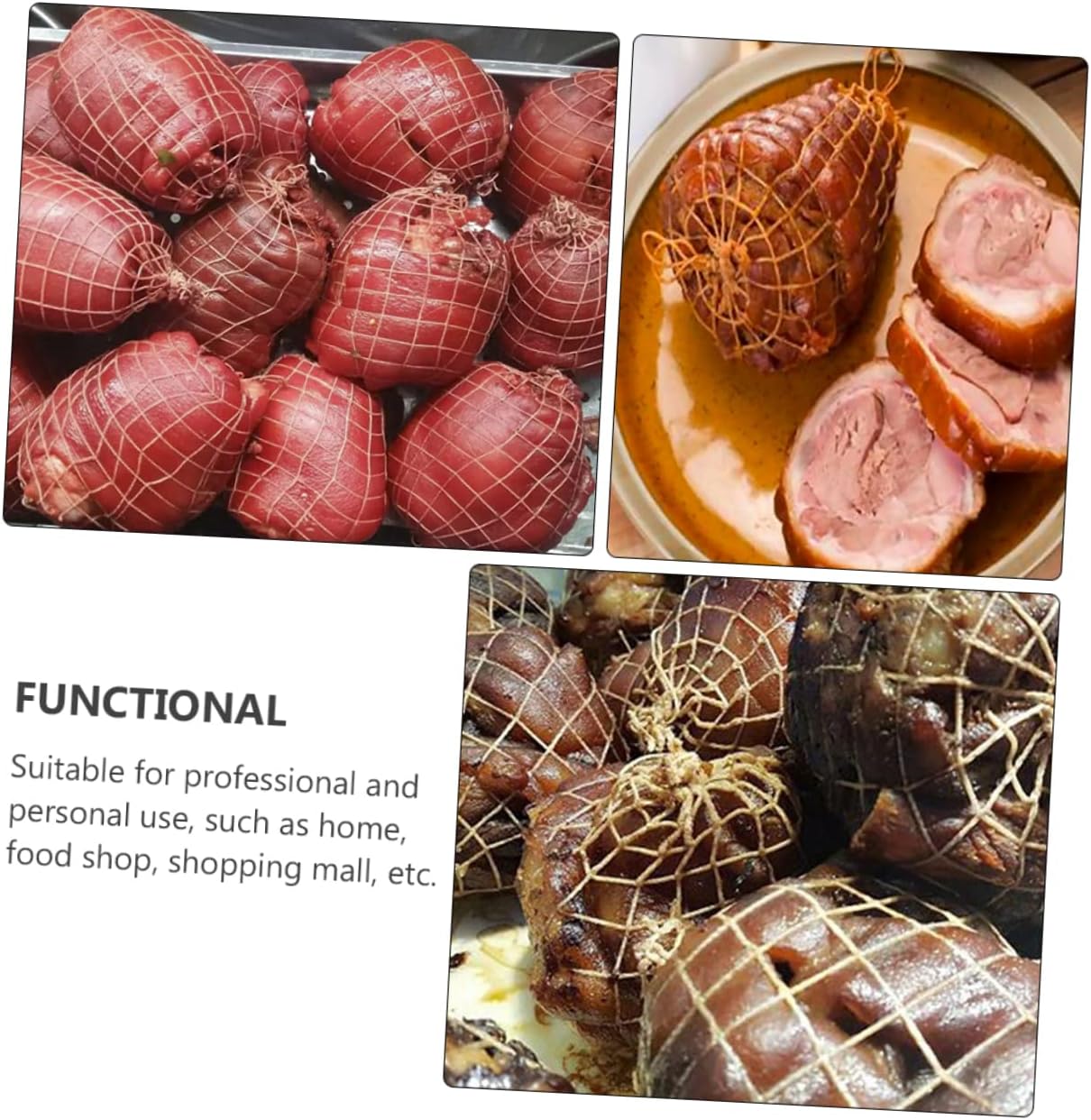 6rolls Cotton Elastic Meat Netting for Ham and Sausage Packaging Kitchen Twine for Trussing Tying and Cooking Lengths for Home Use