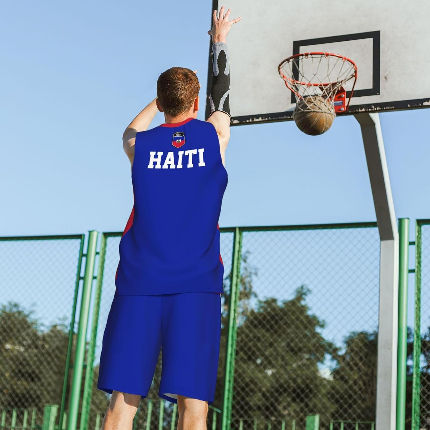 Haiti Flag Grain (2) Basketball Jersey Uniform Suit for Men Adults Training Athletic Set