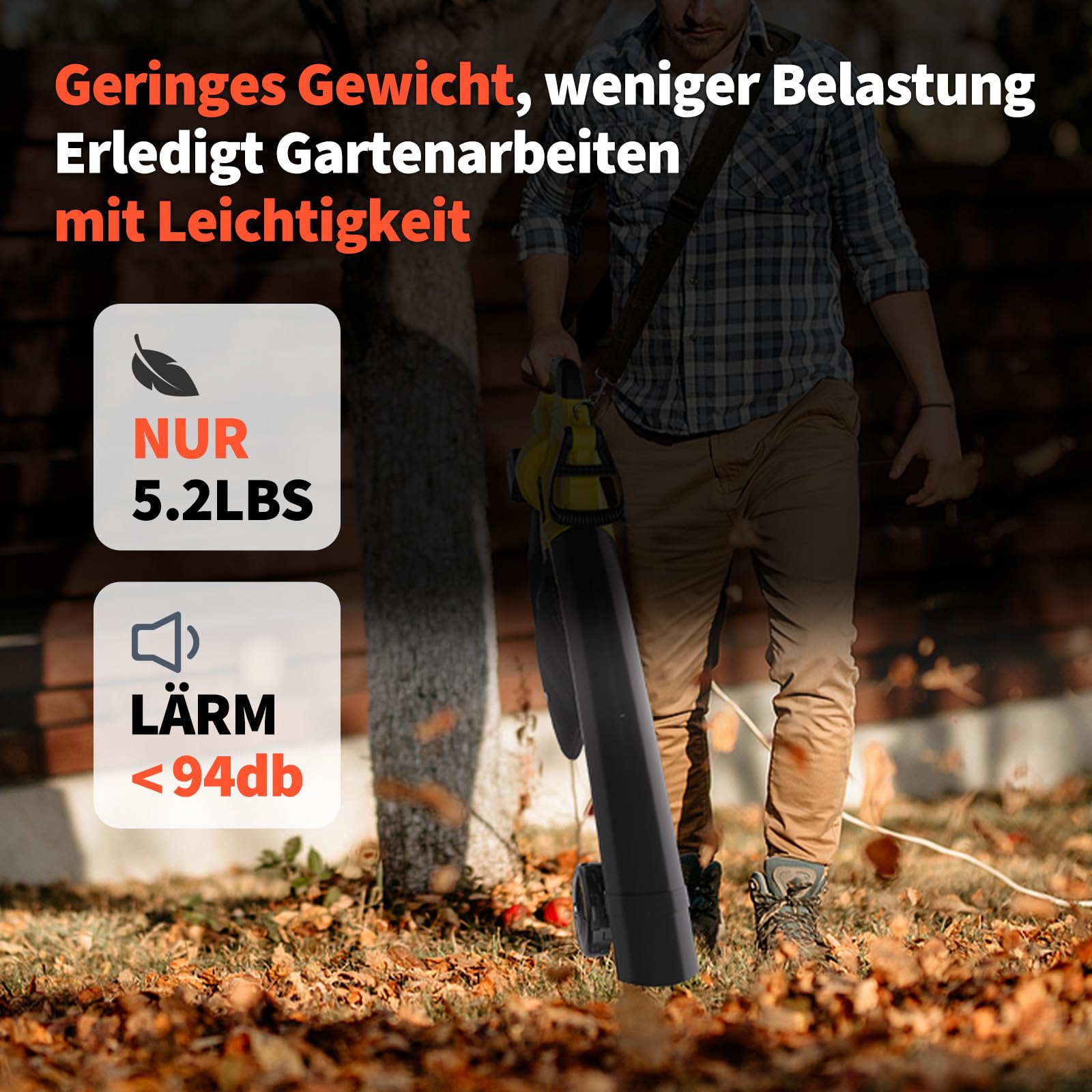 SEYVUM Laubsauger akku,40V Laubbläser mit 2×4.0Ah Akkus und Ladegerät,3-in-1 Saug-Blas-Häckselfunktion,Blasgeschwindigkeit 110km/h,6-Gang Kabellos Laubgebläse, Fangsack 45L für Garten