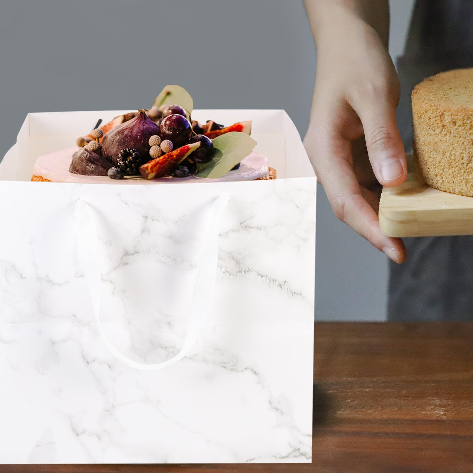 CHICAMPERA 6 Stück-pack Geschenktüten mit Marmorhandgriff Papierkarton Tragbar Weiß Einfache Optik für Geburtstag und Geschenkverpackung