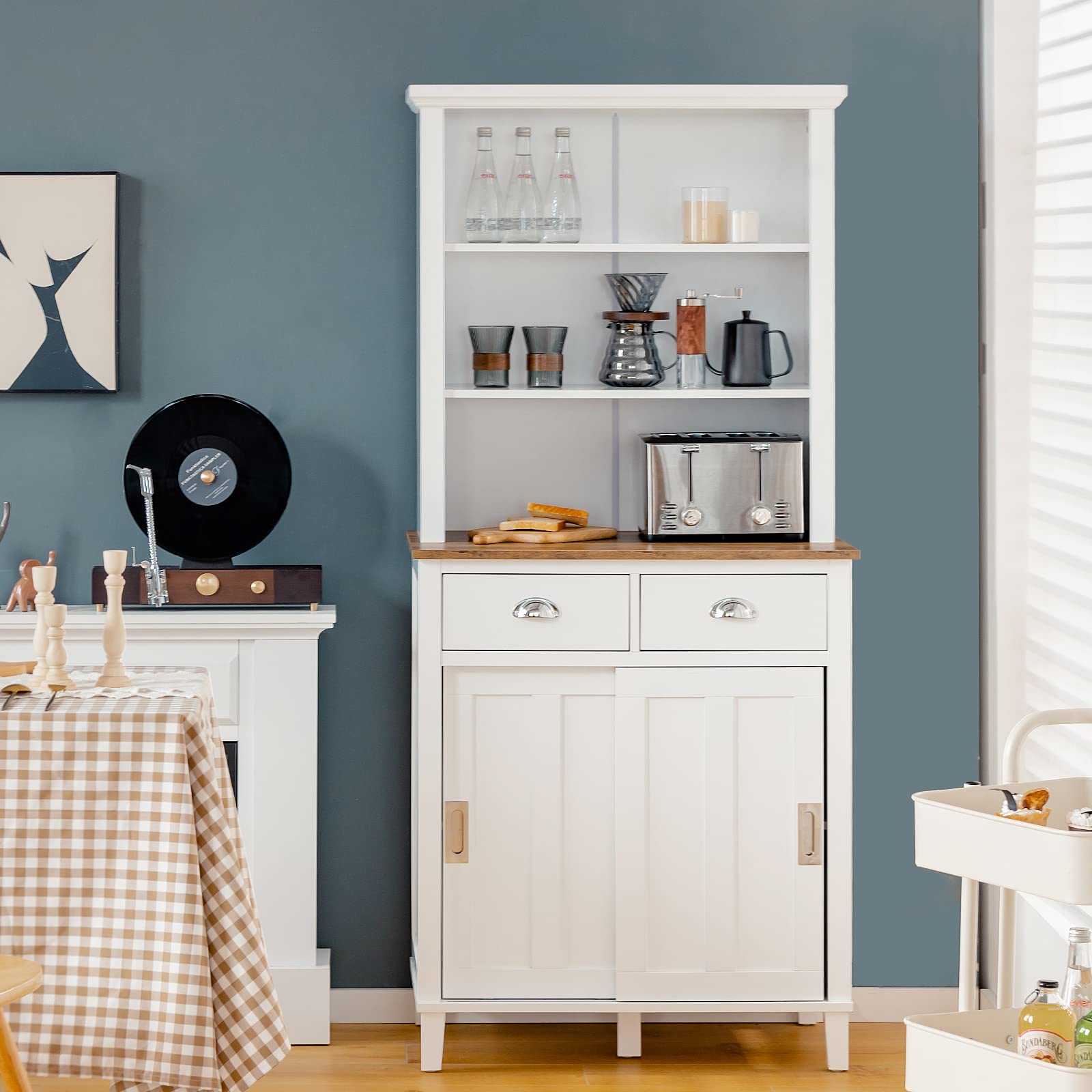 COSTWAY Buffet de Cuisine 170 cm avec Niche et Portes Coulissantes