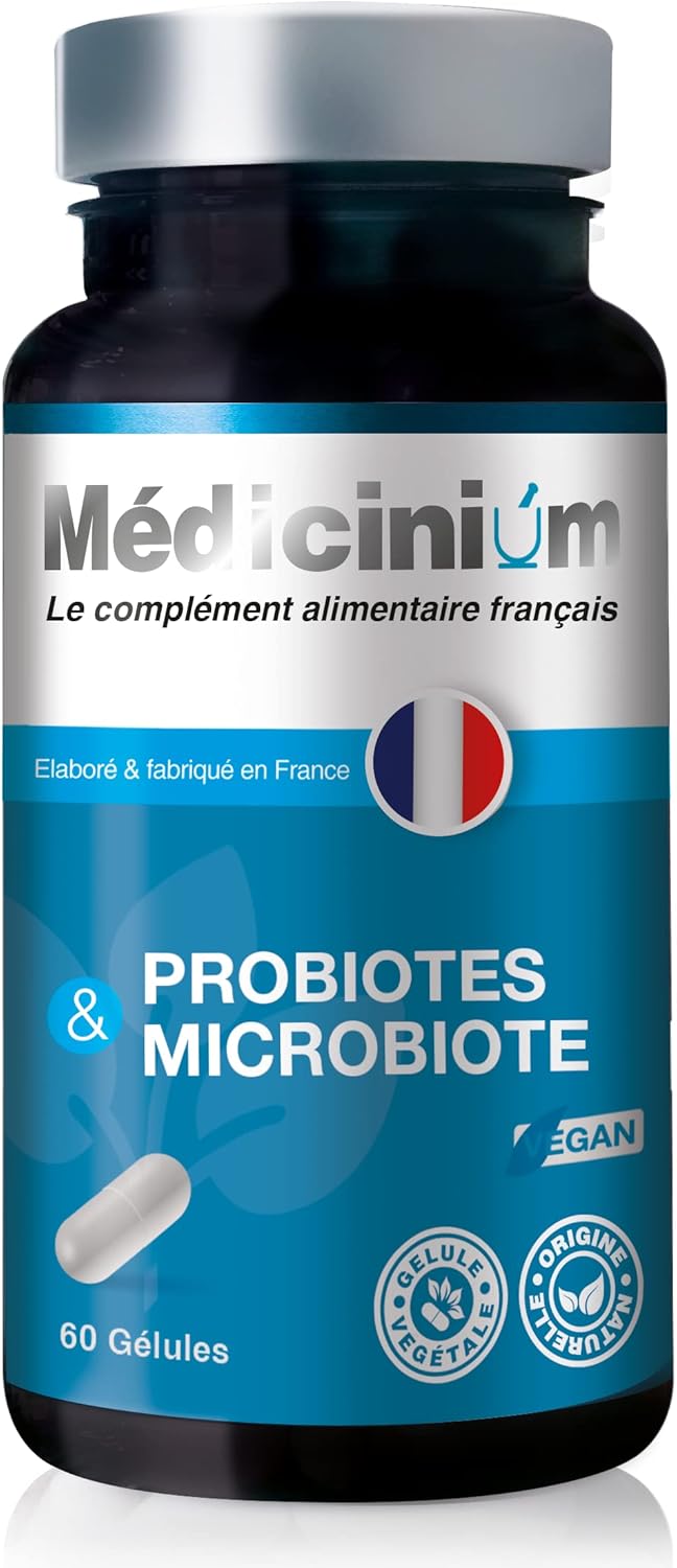 PROBIOTES & MICROBIOTE, natural probiotics, complex for the balance of intestinal flora, microbiota, 60 capsules, made in France by Médicinium