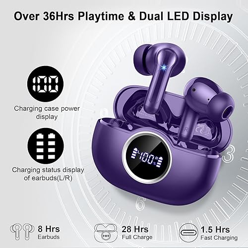 Miniatura 7 de Auriculares Bluetooth 5.4, auriculares inalámbricos 2026 3D-estéreo, 4 micrófonos ENC con cancelación de ruido, auriculares intrauditivos USB-C de