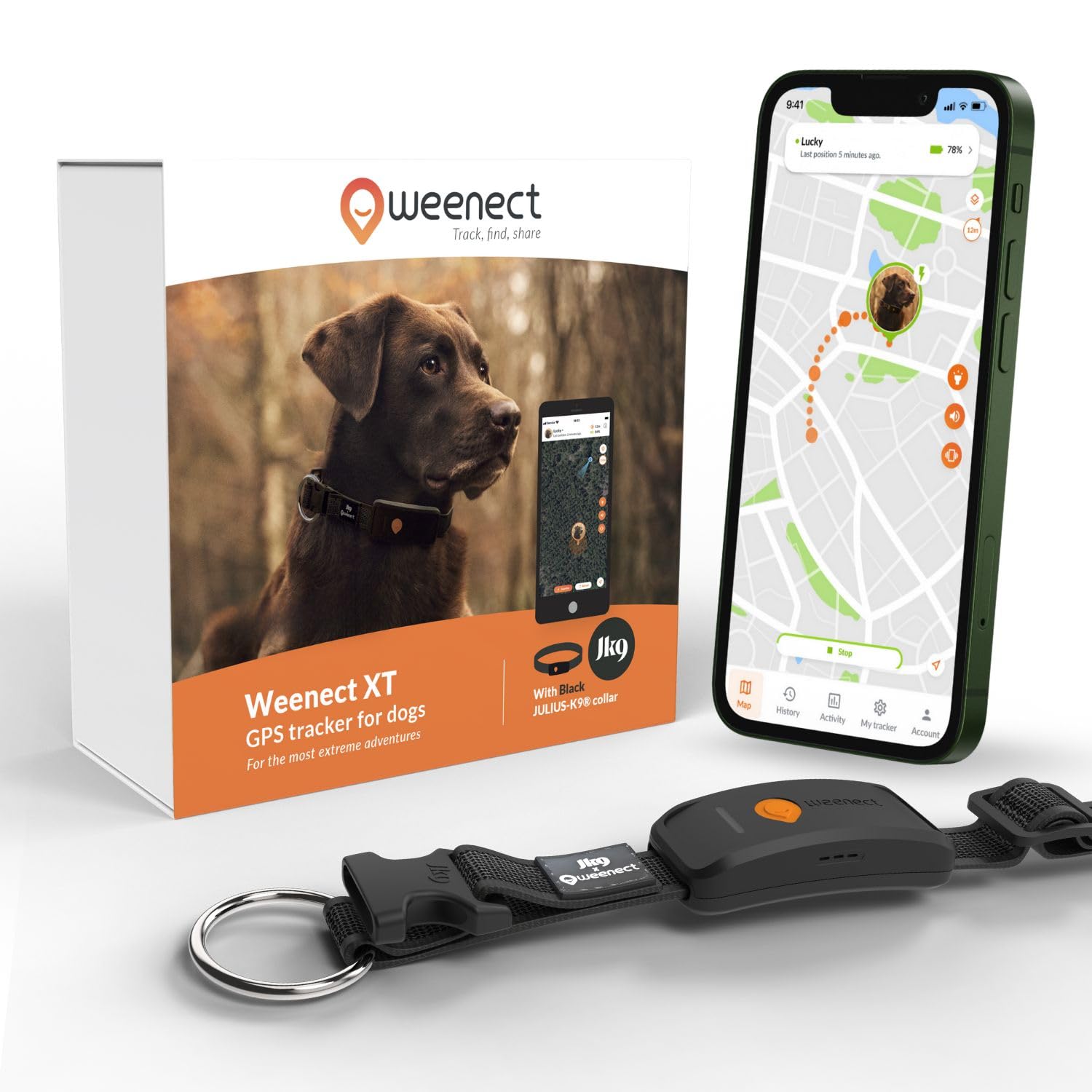 Weenect Dog XT - NEW GPS Collar for Dogs, Black, Tracker XT - With collar