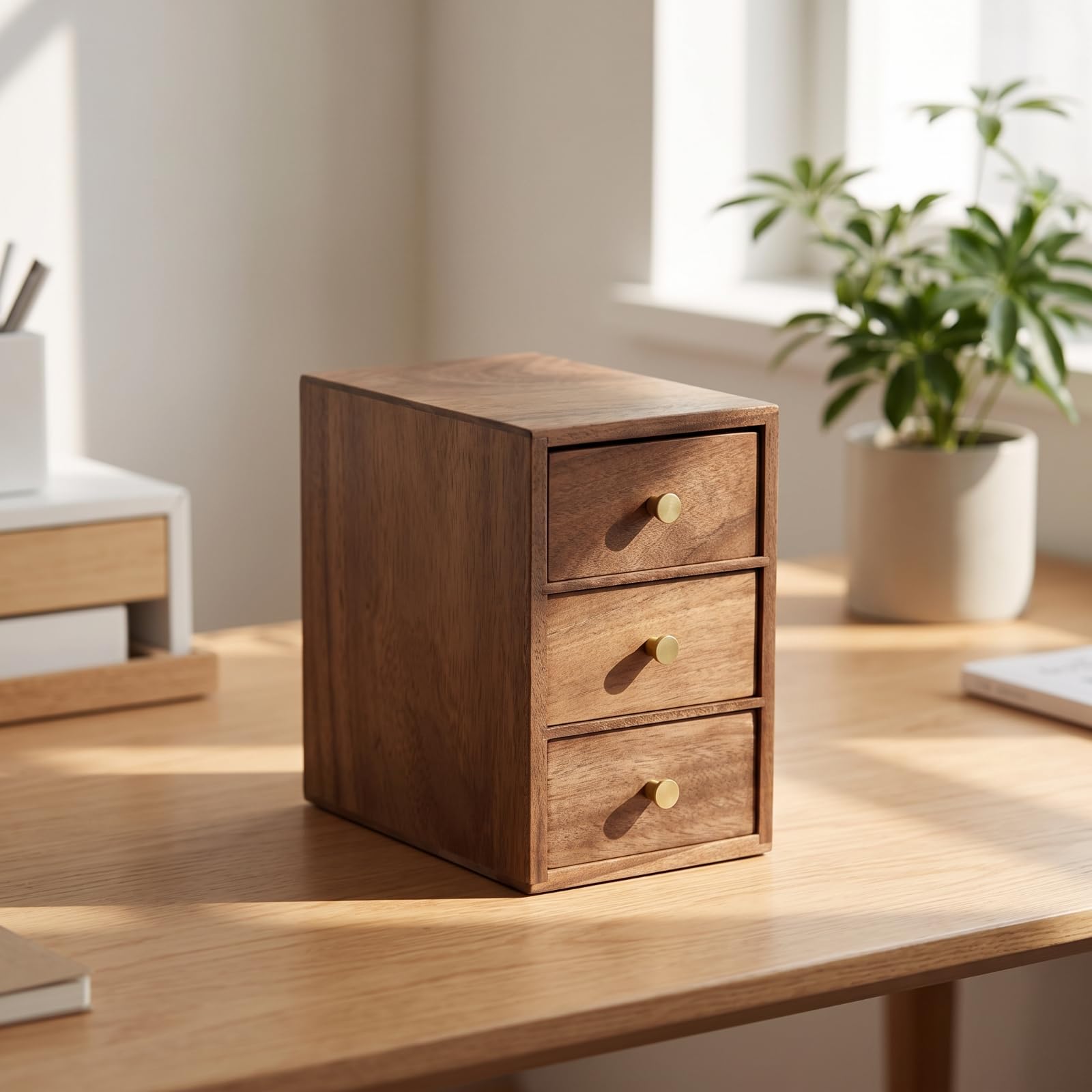 rockible Cassettiera in Legno Legno Scuro | Design Compatto Salvaspazio, Organizzatore da Scrivania con Cassetti, Organizzatore da Tavolo con Cassetti