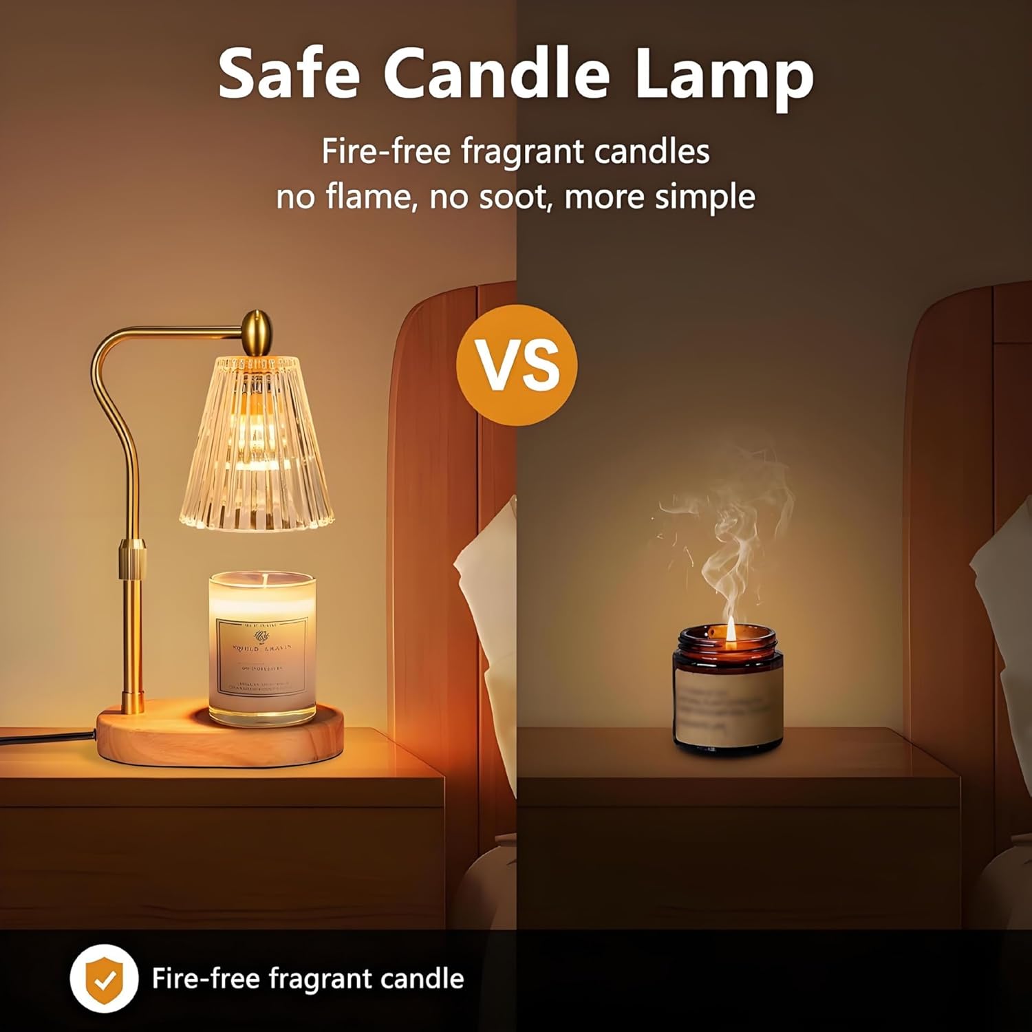 Romantic era Modern Candle Warm lamp, Black and Gold, Wooden Base Glass Sunshade, Suitable for Home, Bedroom, Office, Birthday Gift for Women, Housewarming Gift, New Home Decoration