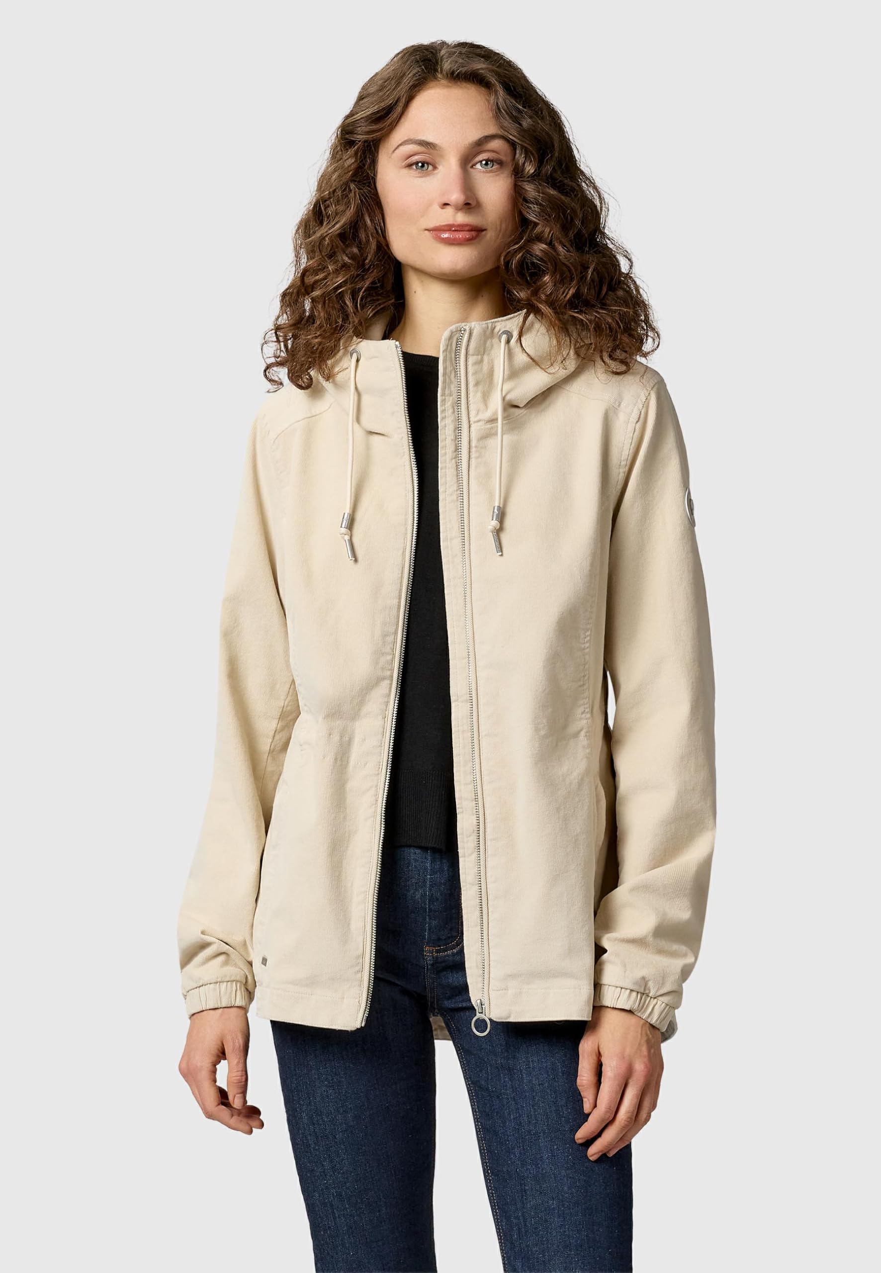 Ragwear Damska lekka kurtka przejściowa, krótka kurtka o delikatnym wyglądzie sztruksu, ze sznurkiem w talii i regulowanym kapturem, Dankka Cordy YOUMODO XS-3XL