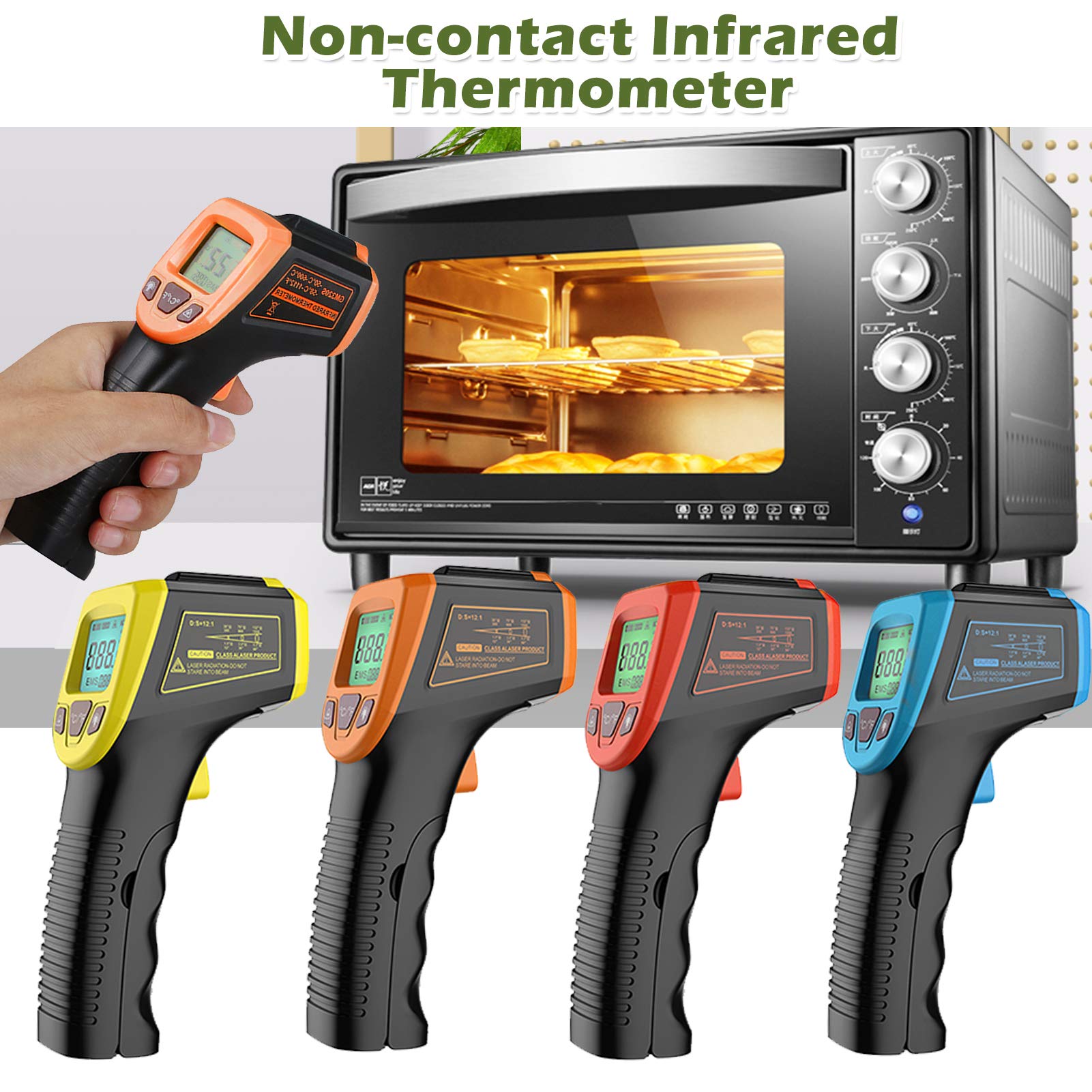 Termometro a infrarossi contatto zero digitale portatile con display LCD retroilluminato Emissività regolabile Gamma di temperature ampia Alta precisione per uso industriale