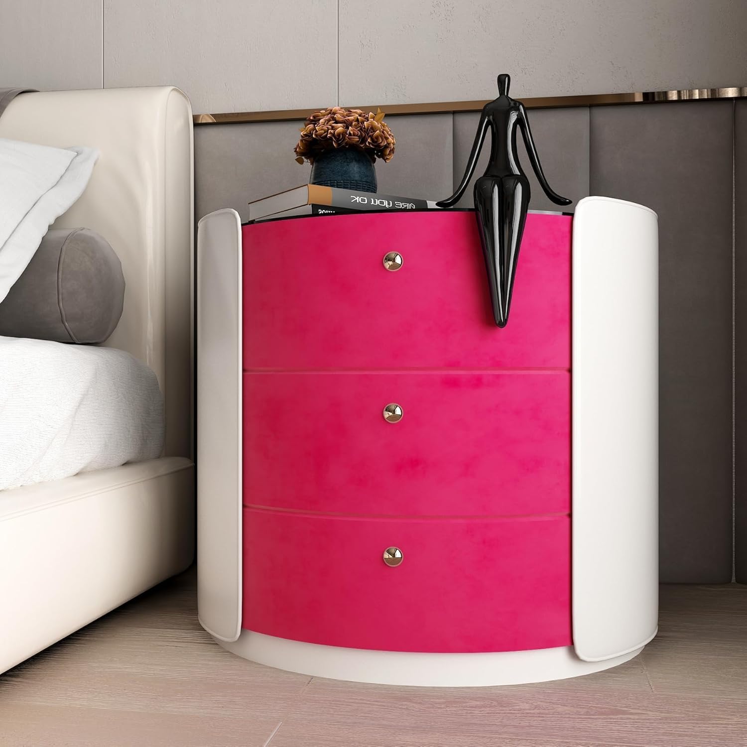 Decotalk 2ft X 16ft Velvet Wallpaper Peel and Stick - Hot Pink Felt Fabric Wallpaper Velvet Wall Paper Adhesive Felt Fabric Sheets for Crafts Hot Pink Flocking Wall Paper for Drawer Liner Flocked