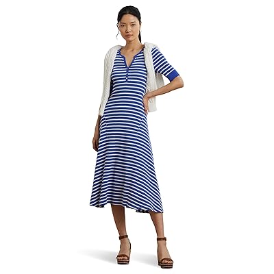 Lauren Ralph Lauren Striped Waffle knit Cotton Henley Dress Women