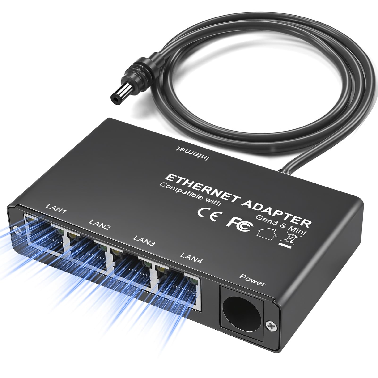 adapter Ethernet Gen 3/Mini, 4 porty RJ45 do przewodowych sieci zewnętrznych, podłączenie 4 urządzeń jednocześnie, szary
