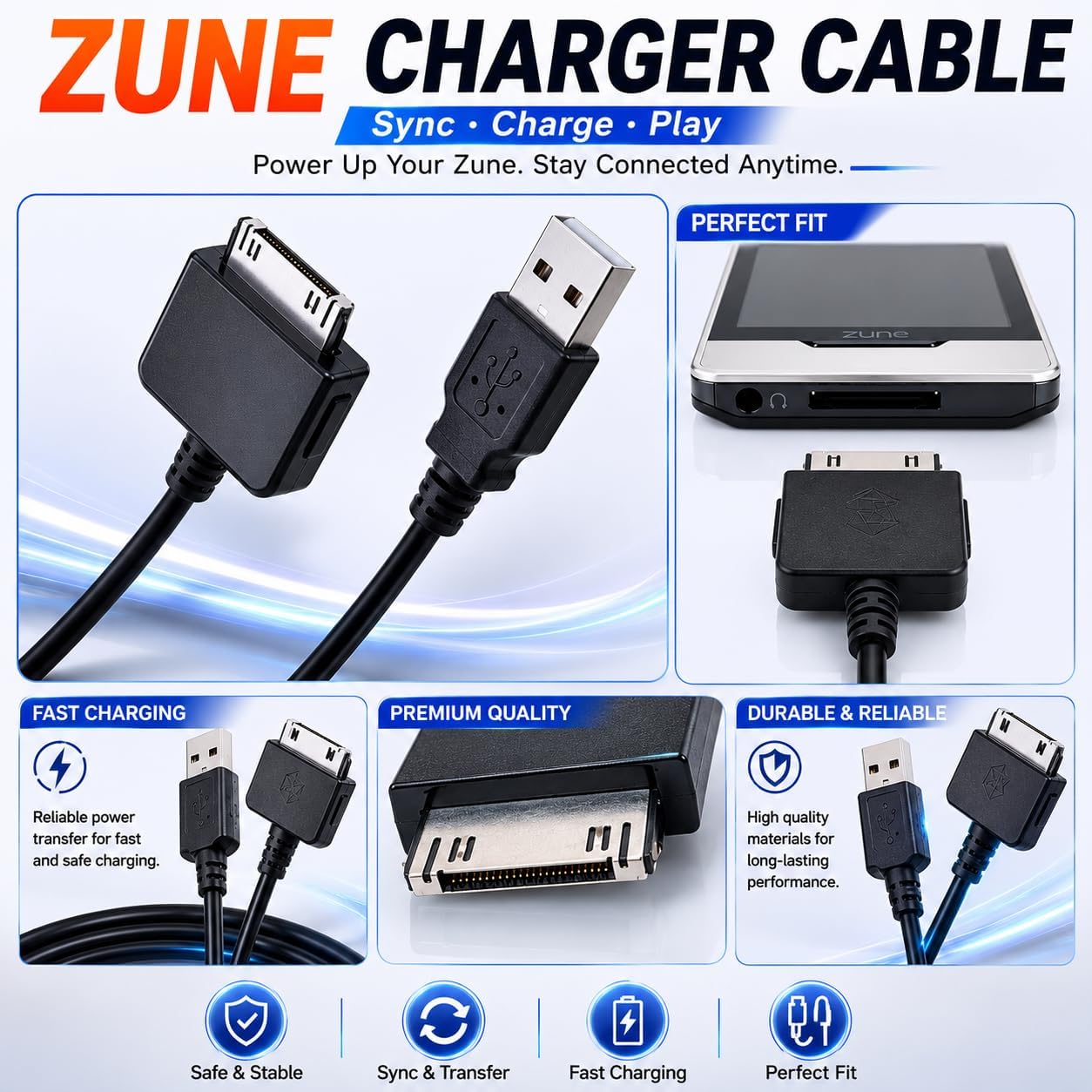 Zune Charger Cable USB Charging Sync Cord for Zune HD 30GB 80GB 120GB image 5