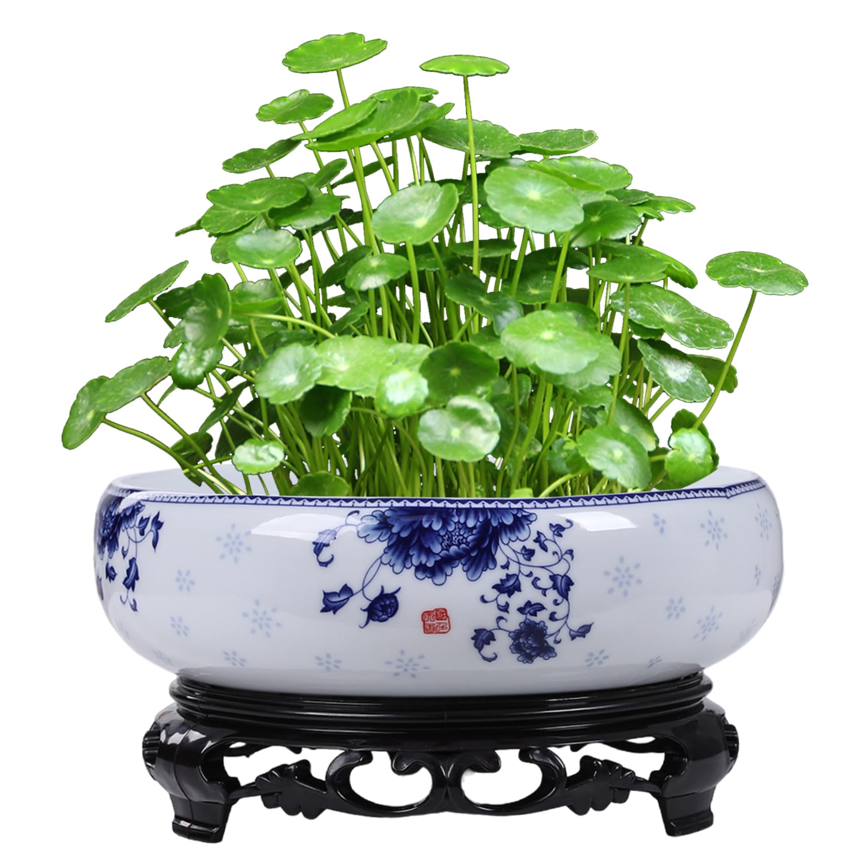 Perodlly Lotus Bowl Planter 6.69x6.69x2.56 Ceramic Lotus Bowl Round Shallow Hydroponic Planter with Base for Water Lily ..