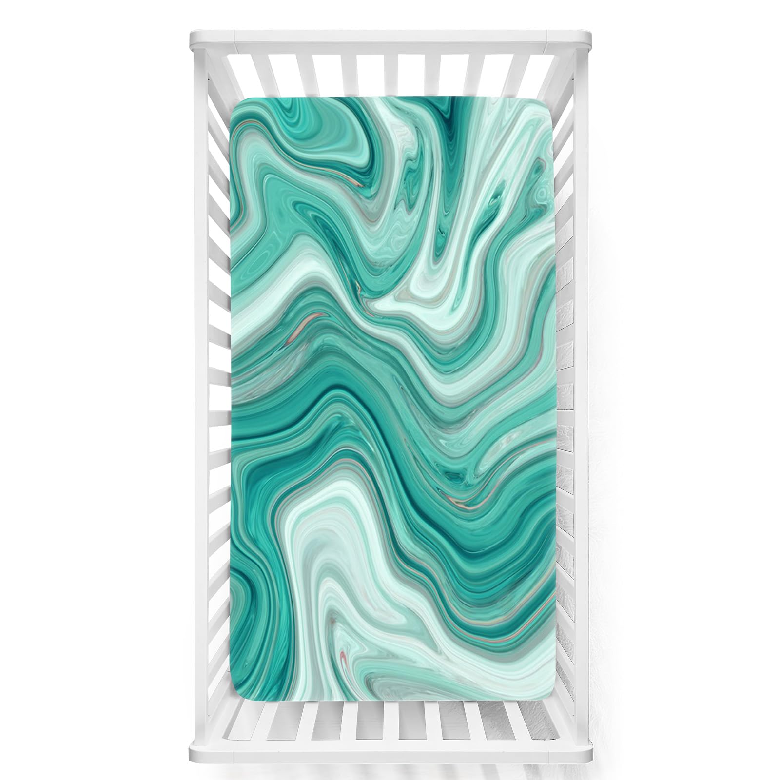 Odot Cot Bed Sheets, Multicolor Marble Print Bedside Cribs Fitted Sheets, Baby Bed Sheets Cot Bed Mattress Protector, Bassinet Sheets, Easy Care Soft and Dureable (Green,45x90 cm)