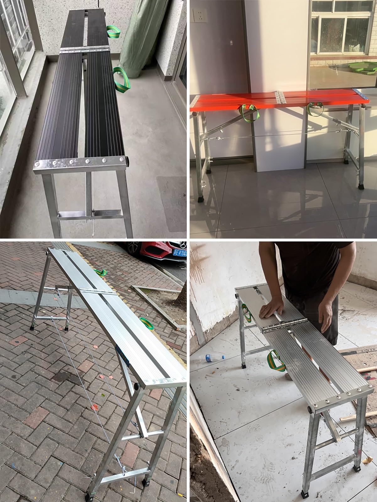 Andamio Plataforma de Andamio Regulable en Altura, Equipo de Plataforma de Trabajo Antideslizante, Tablero de Aluminio y Tubo de Acero Galvanizado, Gran Capacidad de Carga(Silver,L-120cm(47 1/4"))